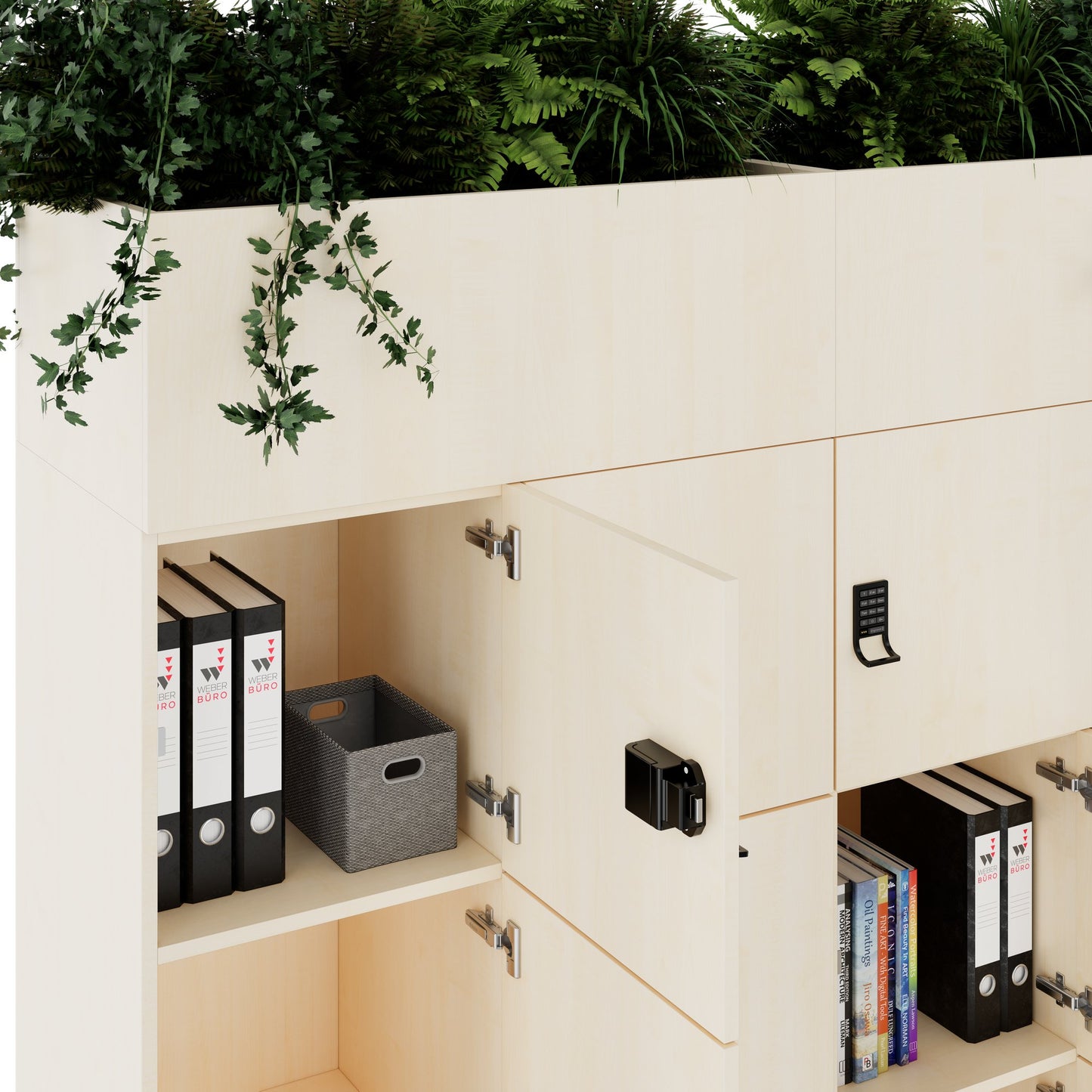 CHOICE Spind | 1800 x 1704 mm, 12 Schliessfächer, Blumenkästen, Ahorn