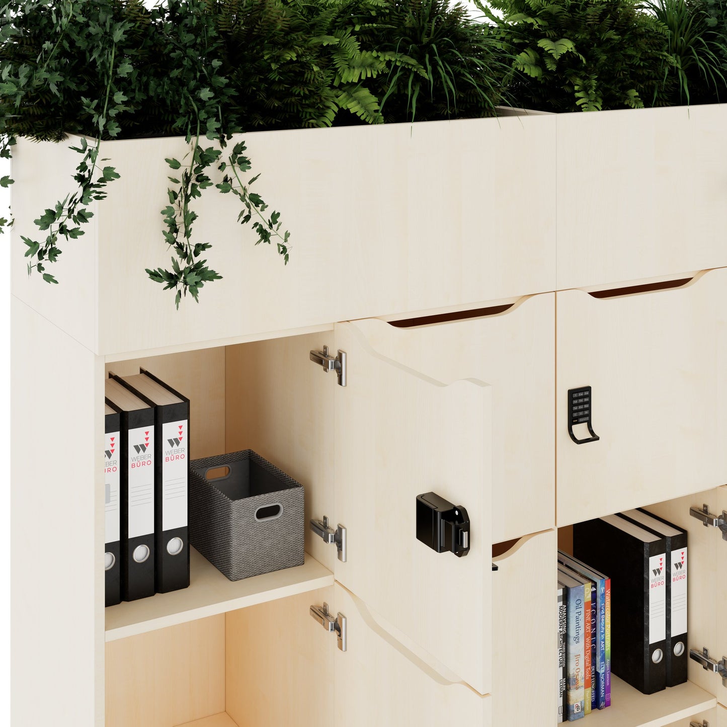 CHOICE Spind | 1800 x 1704 mm, 12 Schliessfächer, Blumenkästen, Ahorn