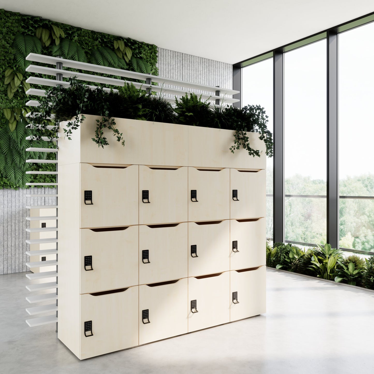 CHOICE Spind | 1800 x 1704 mm, 12 Schliessfächer, Blumenkästen, Ahorn