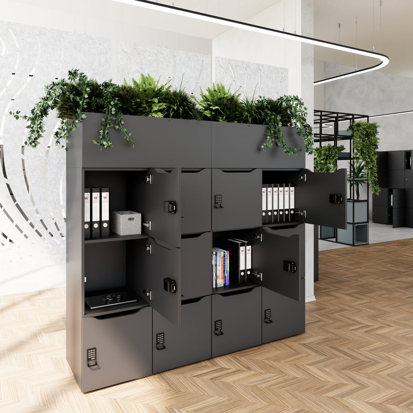 CHOICE Spind | 1800 x 1704 mm, 12 Schliessfächer, Blumenkästen, Anthrazit