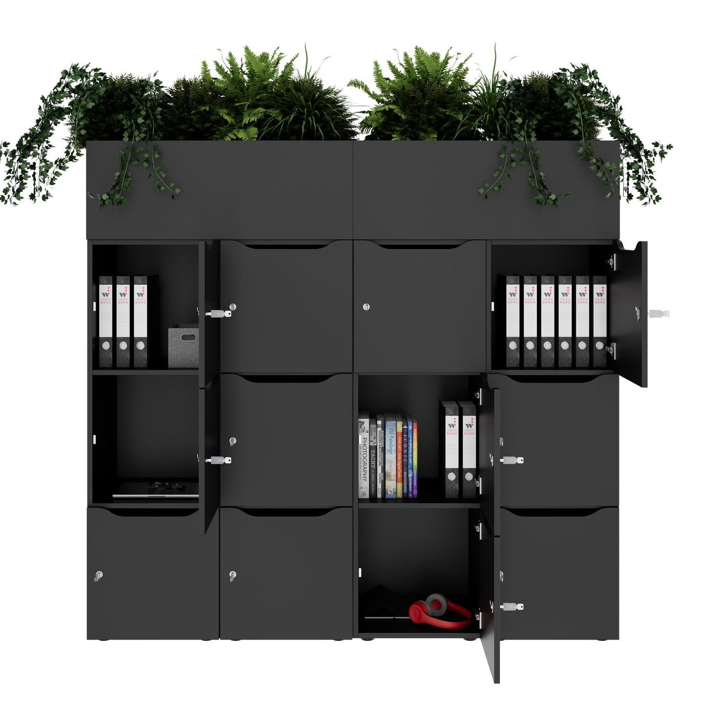 CHOICE Spind | 1800 x 1704 mm, 12 Schliessfächer, Blumenkästen, Anthrazit