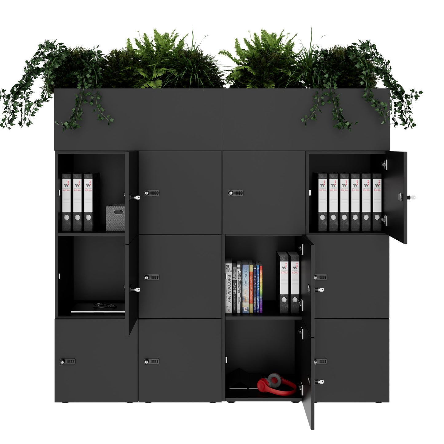 CHOICE Spind | 1800 x 1704 mm, 12 Schliessfächer, Blumenkästen, Anthrazit