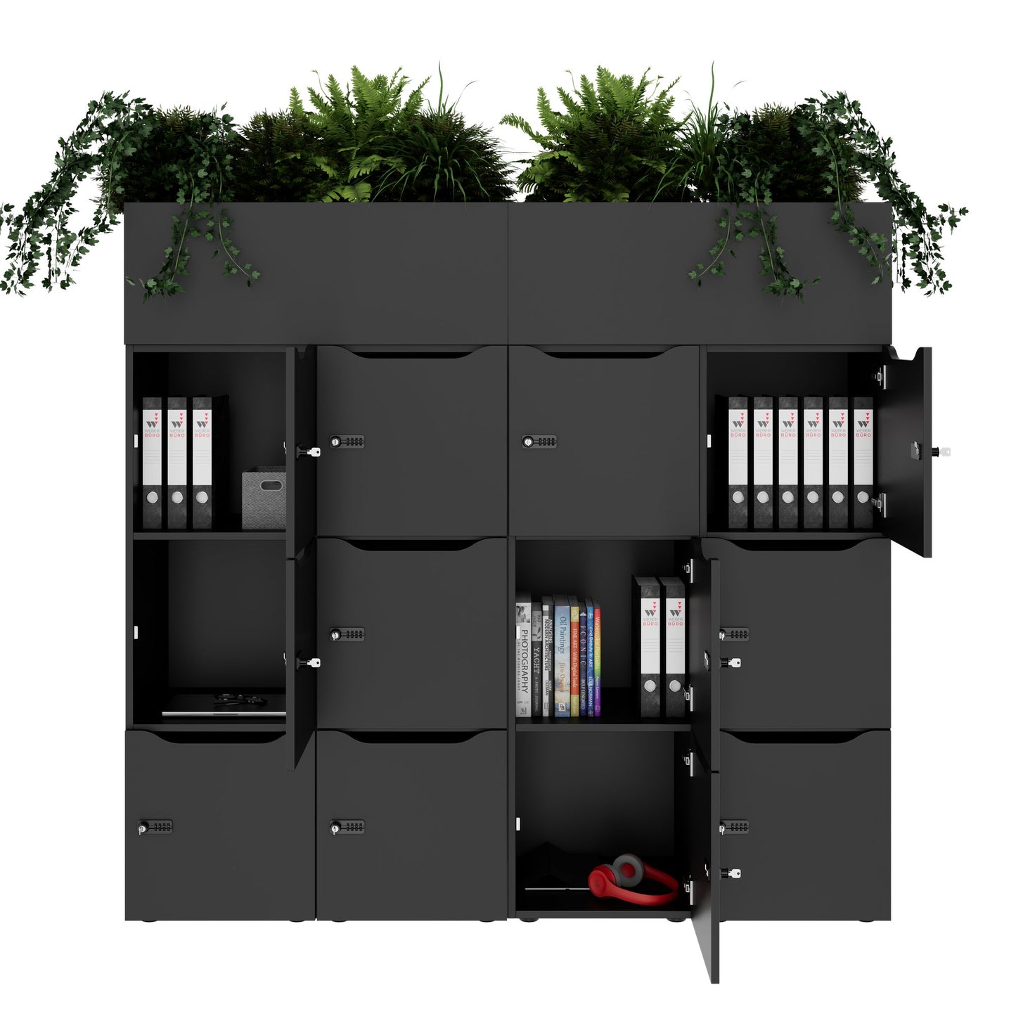 CHOICE Spind | 1800 x 1704 mm, 12 Schliessfächer, Blumenkästen, Anthrazit
