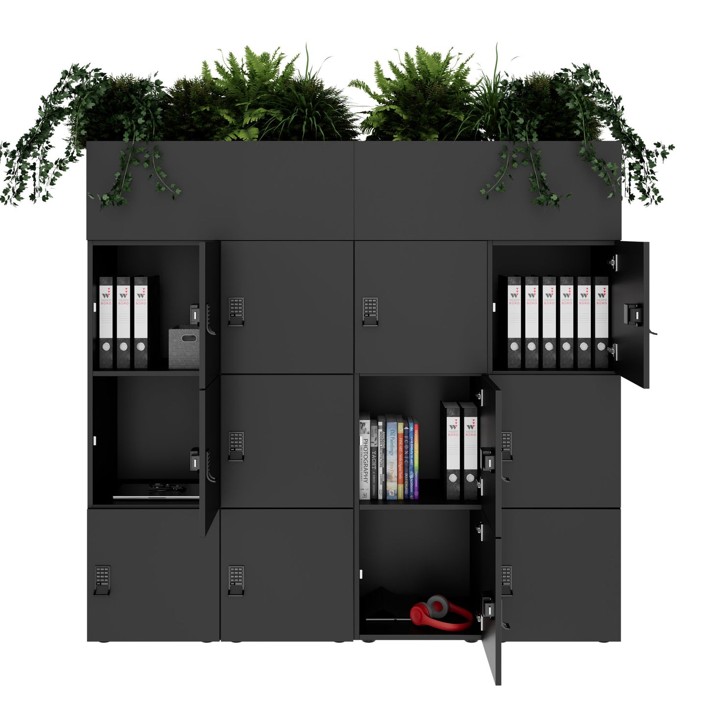 CHOICE Spind | 1800 x 1704 mm, 12 Schliessfächer, Blumenkästen, Anthrazit