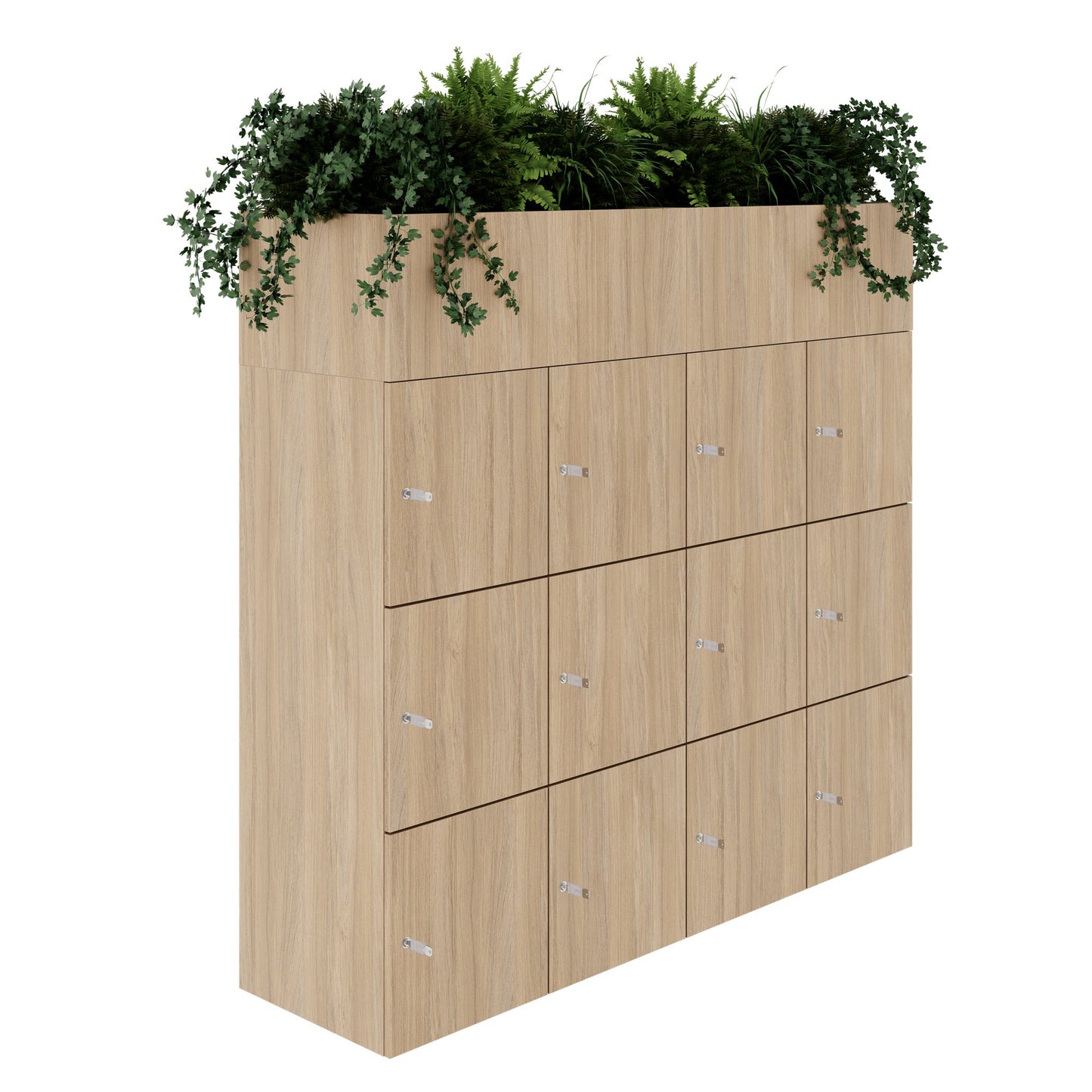 CHOICE Spind | 1800 x 1704 mm, 12 Schließfächer, Blumenkästen, Bernsteineiche