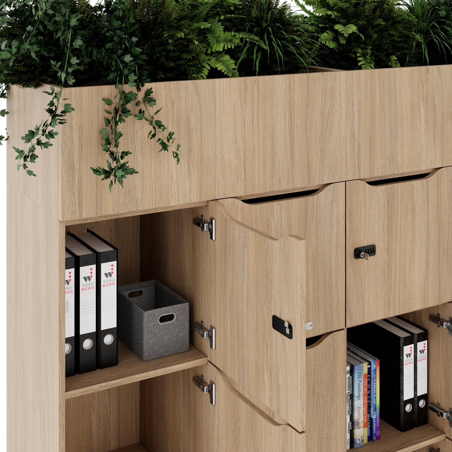 CHOICE Spind | 1800 x 1704 mm, 12 Schließfächer, Blumenkästen, Bernsteineiche