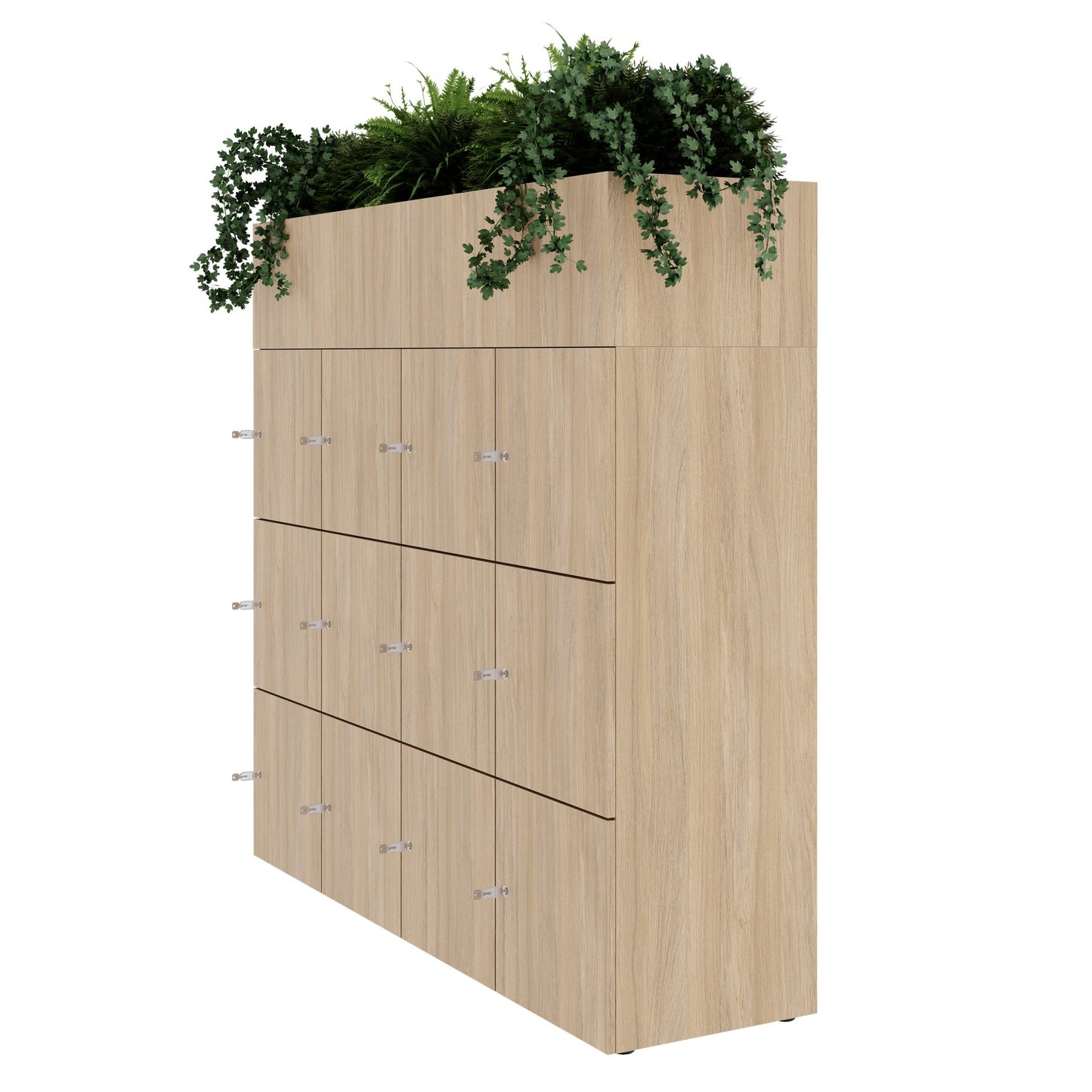 CHOICE Spind | 1800 x 1704 mm, 12 Schließfächer, Blumenkästen, Bernsteineiche