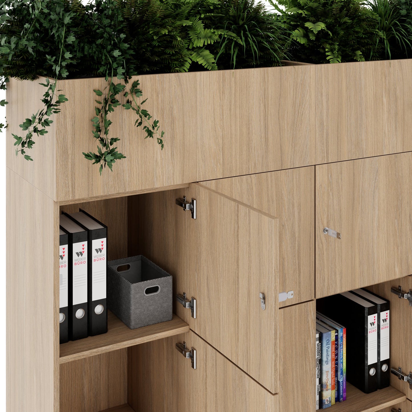 CHOICE Spind | 1800 x 1704 mm, 12 Schließfächer, Blumenkästen, Bernsteineiche