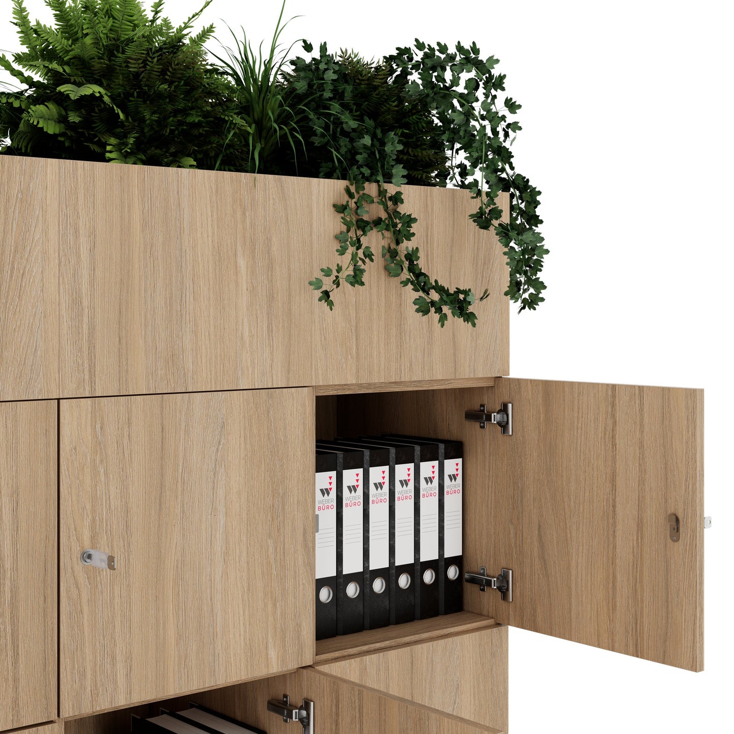 CHOICE Spind | 1800 x 1704 mm, 12 Schließfächer, Blumenkästen, Bernsteineiche