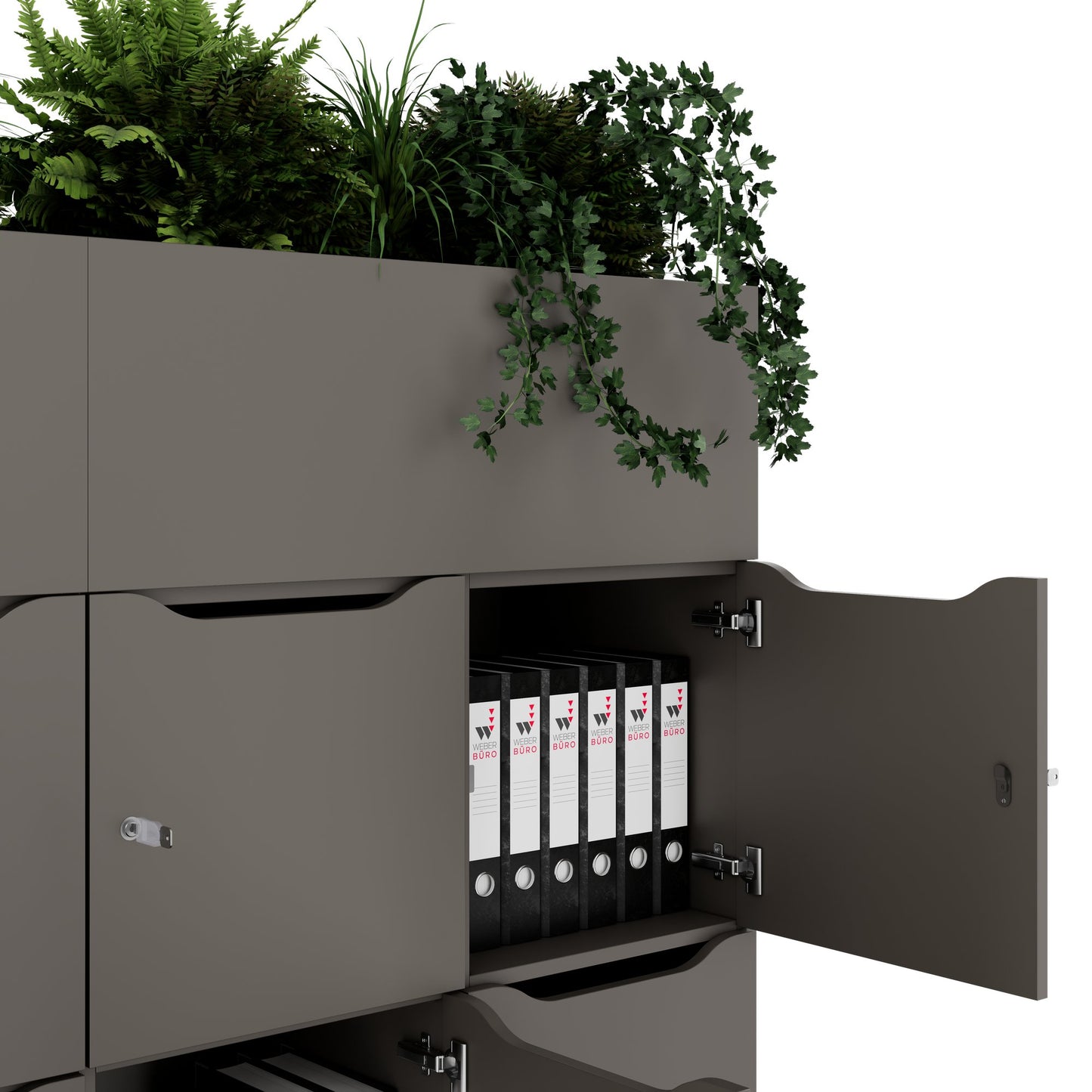 CHOICE Spind | 1800 x 1704 mm, 12 Schließfächer, Blumenkästen, Cubanitgrau