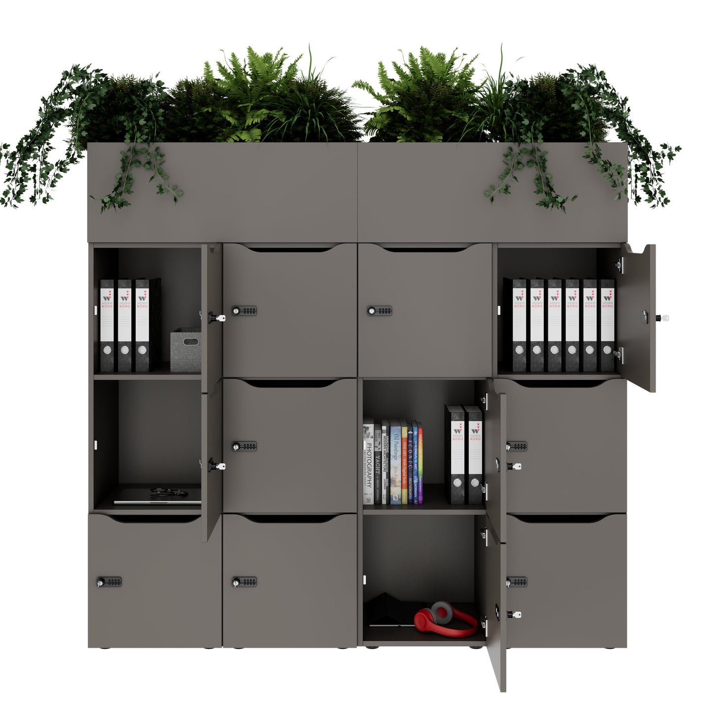 CHOICE Spind | 1800 x 1704 mm, 12 Schließfächer, Blumenkästen, Cubanitgrau