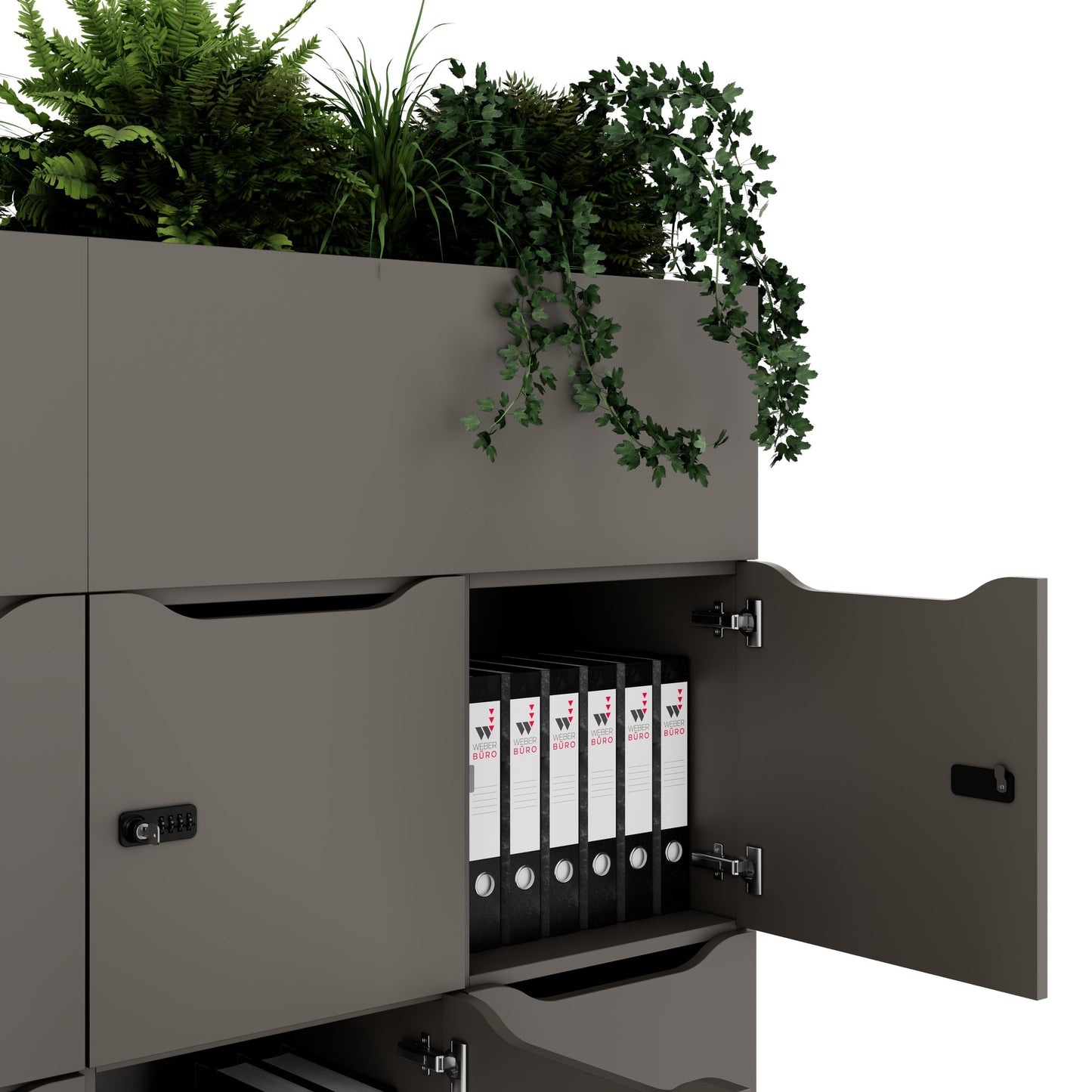 CHOICE Spind | 1800 x 1704 mm, 12 Schließfächer, Blumenkästen, Cubanitgrau