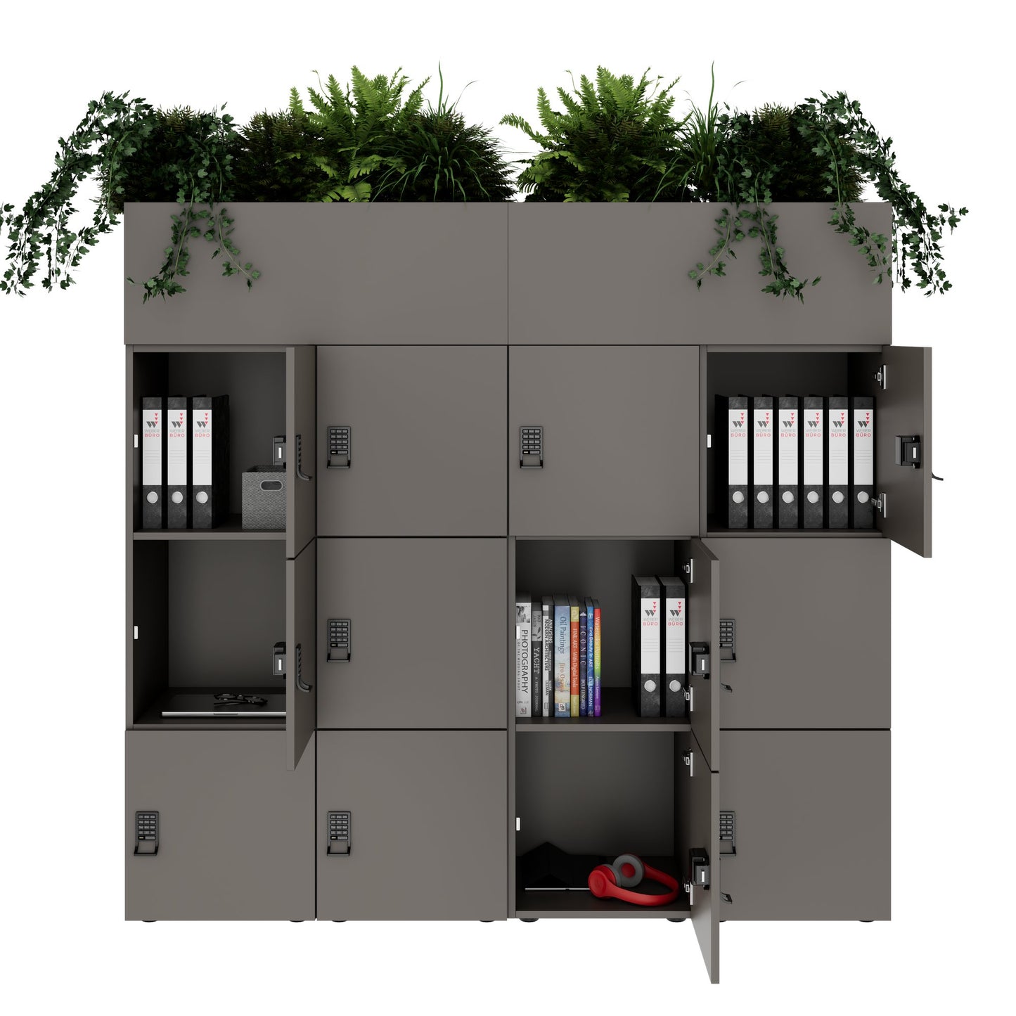 CHOICE Spind | 1800 x 1704 mm, 12 Schließfächer, Blumenkästen, Cubanitgrau