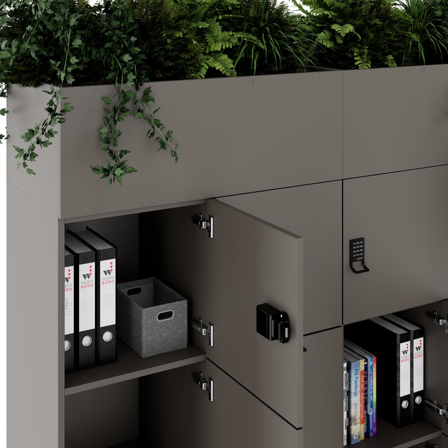 CHOICE Spind | 1800 x 1704 mm, 12 Schließfächer, Blumenkästen, Cubanitgrau