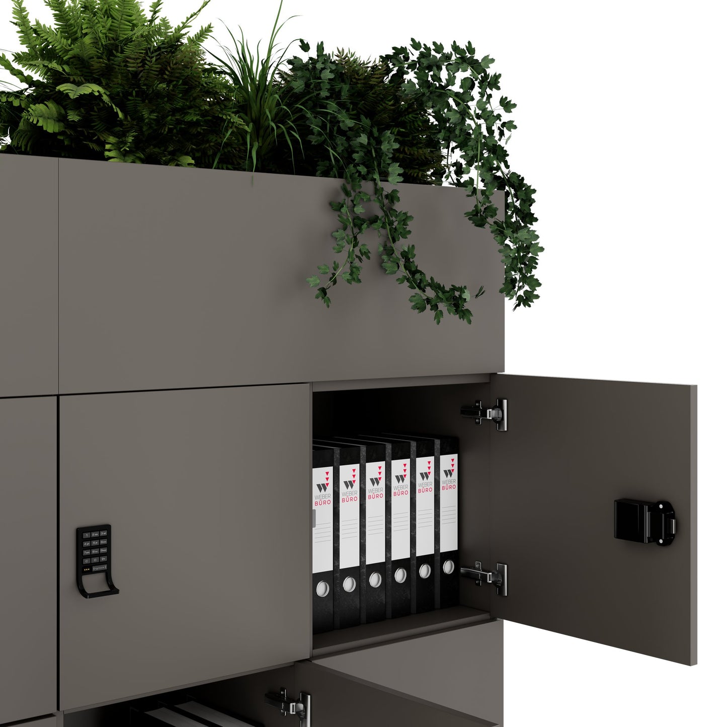 CHOICE Spind | 1800 x 1704 mm, 12 Schließfächer, Blumenkästen, Cubanitgrau