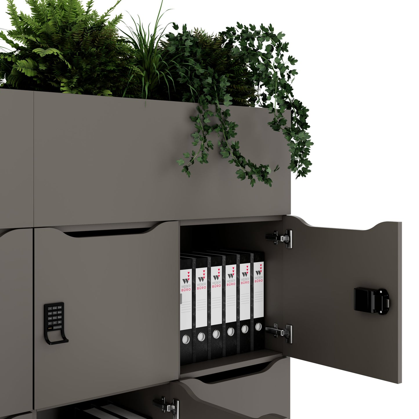 CHOICE Spind | 1800 x 1704 mm, 12 Schließfächer, Blumenkästen, Cubanitgrau