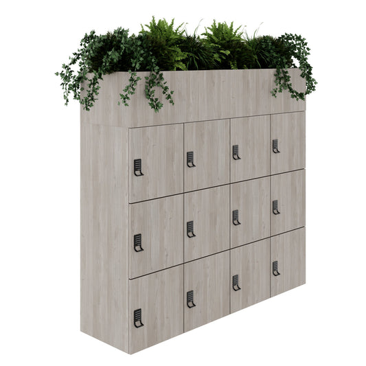 CHOICE Spind | 1800 x 1704 mm, 12 Schliessfächer, Blumenkästen, Nordeiche grau