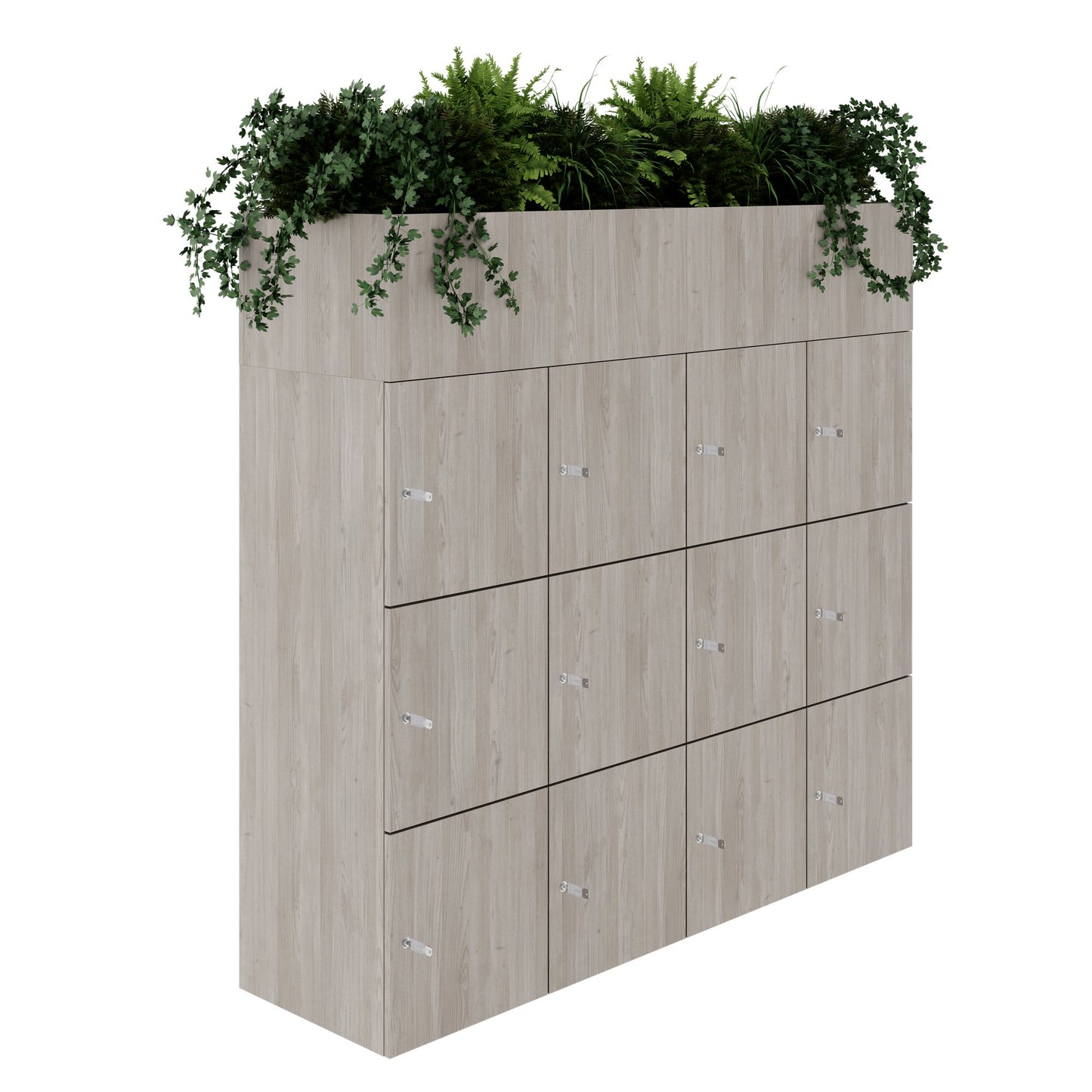 CHOICE Spind | 1800 x 1704 mm, 12 Schliessfächer, Blumenkästen, Nordeiche grau
