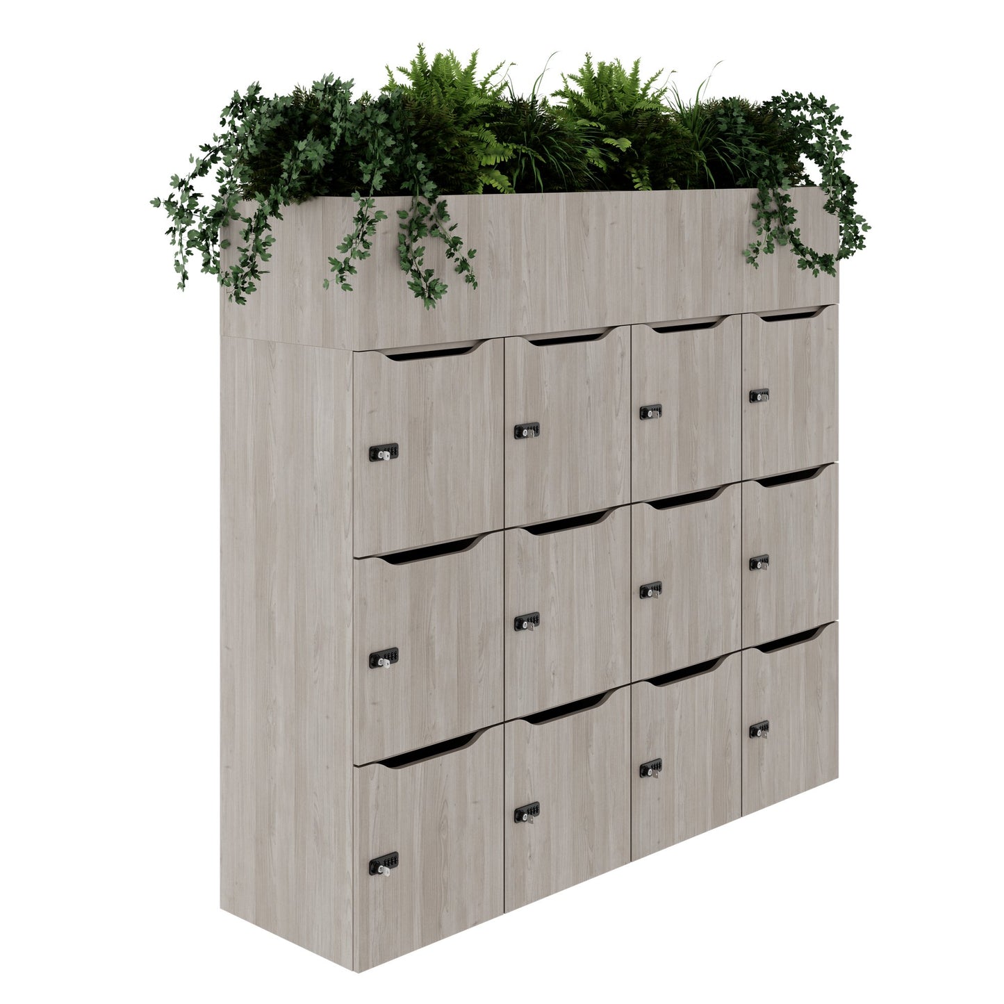 CHOICE Spind | 1800 x 1704 mm, 12 Schliessfächer, Blumenkästen, Nordeiche grau