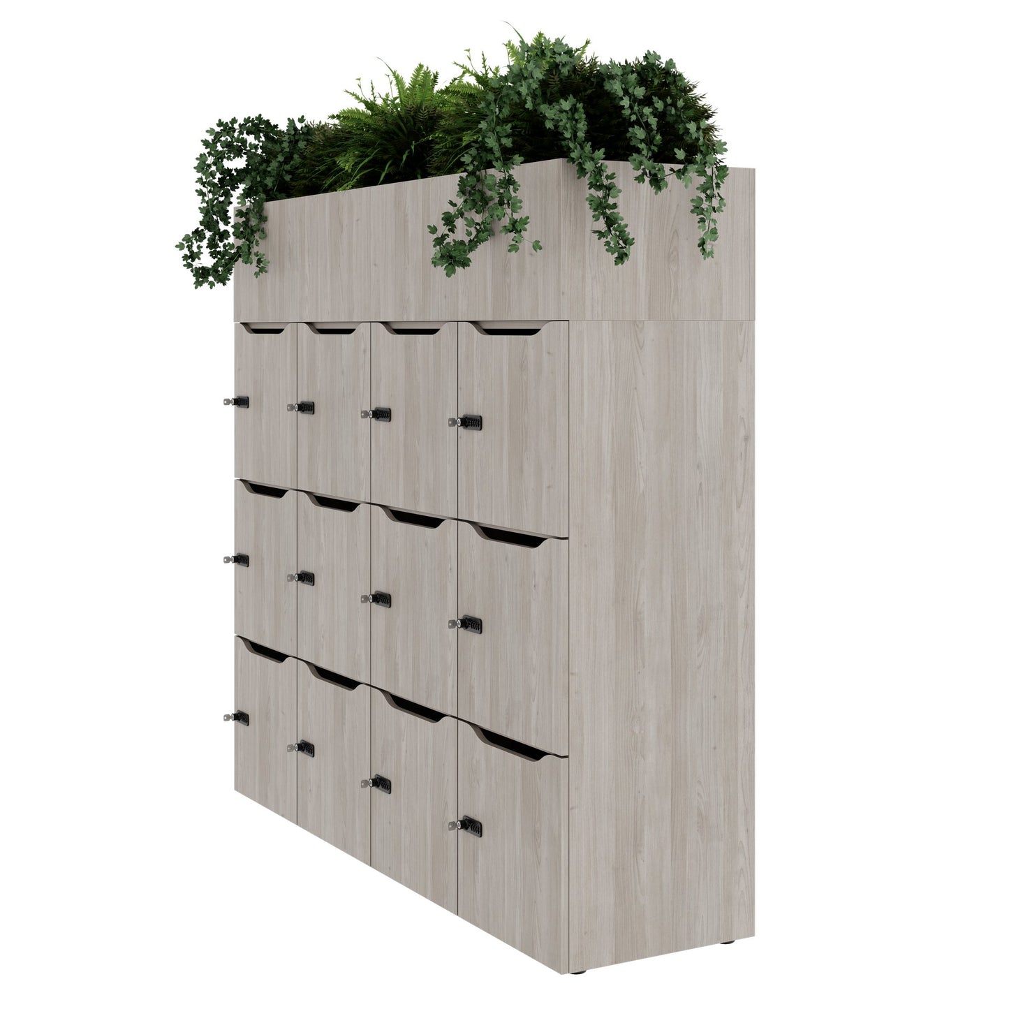 CHOICE Spind | 1800 x 1704 mm, 12 Schliessfächer, Blumenkästen, Nordeiche grau