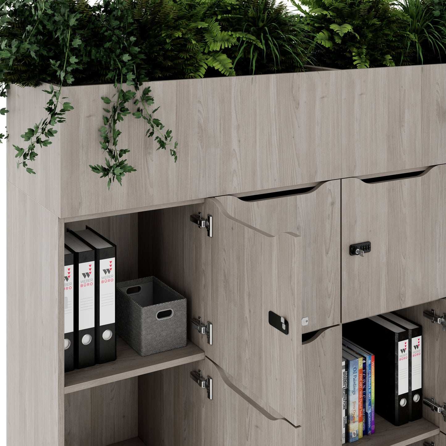 CHOICE Spind | 1800 x 1704 mm, 12 Schliessfächer, Blumenkästen, Nordeiche grau
