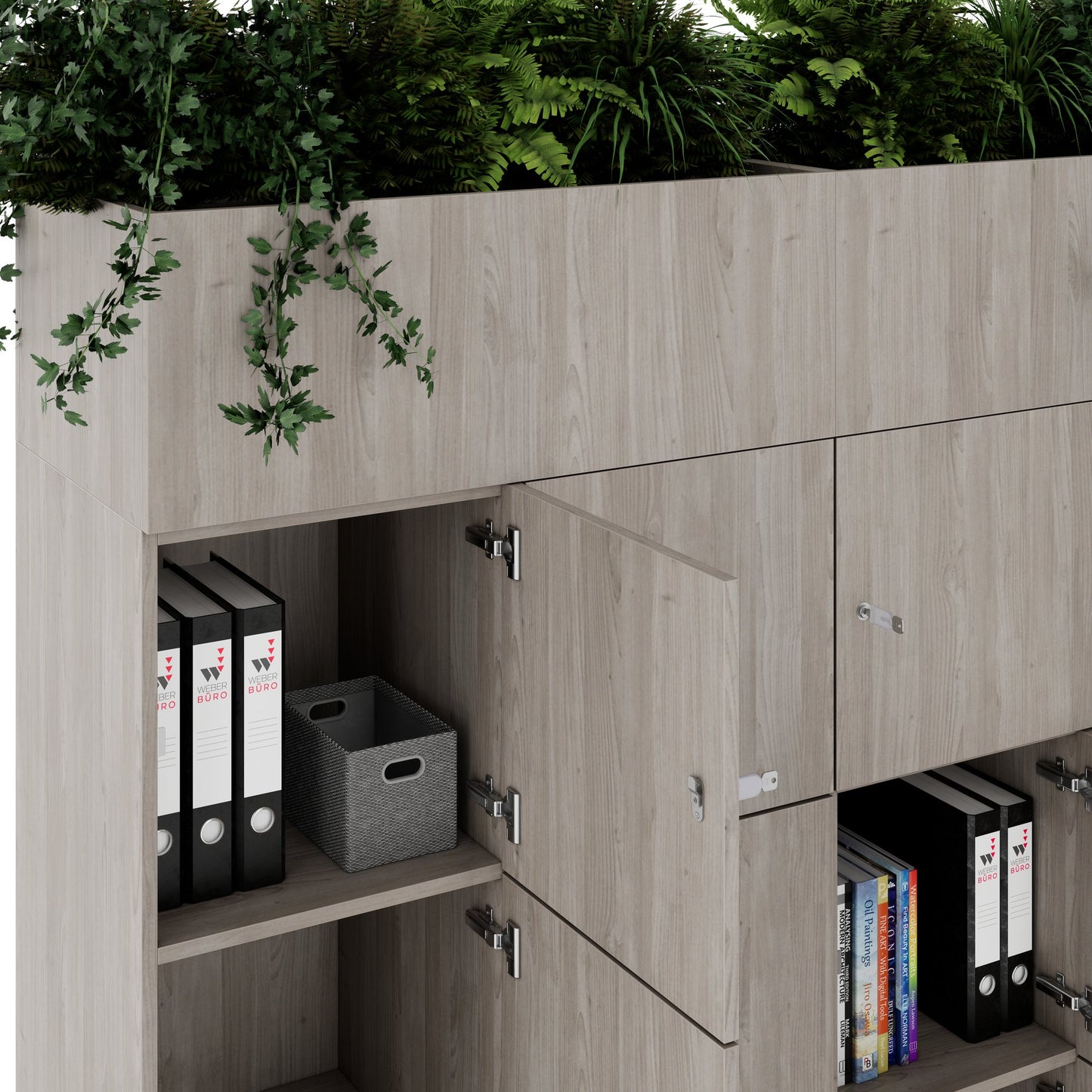 CHOICE Spind | 1800 x 1704 mm, 12 Schliessfächer, Blumenkästen, Nordeiche grau