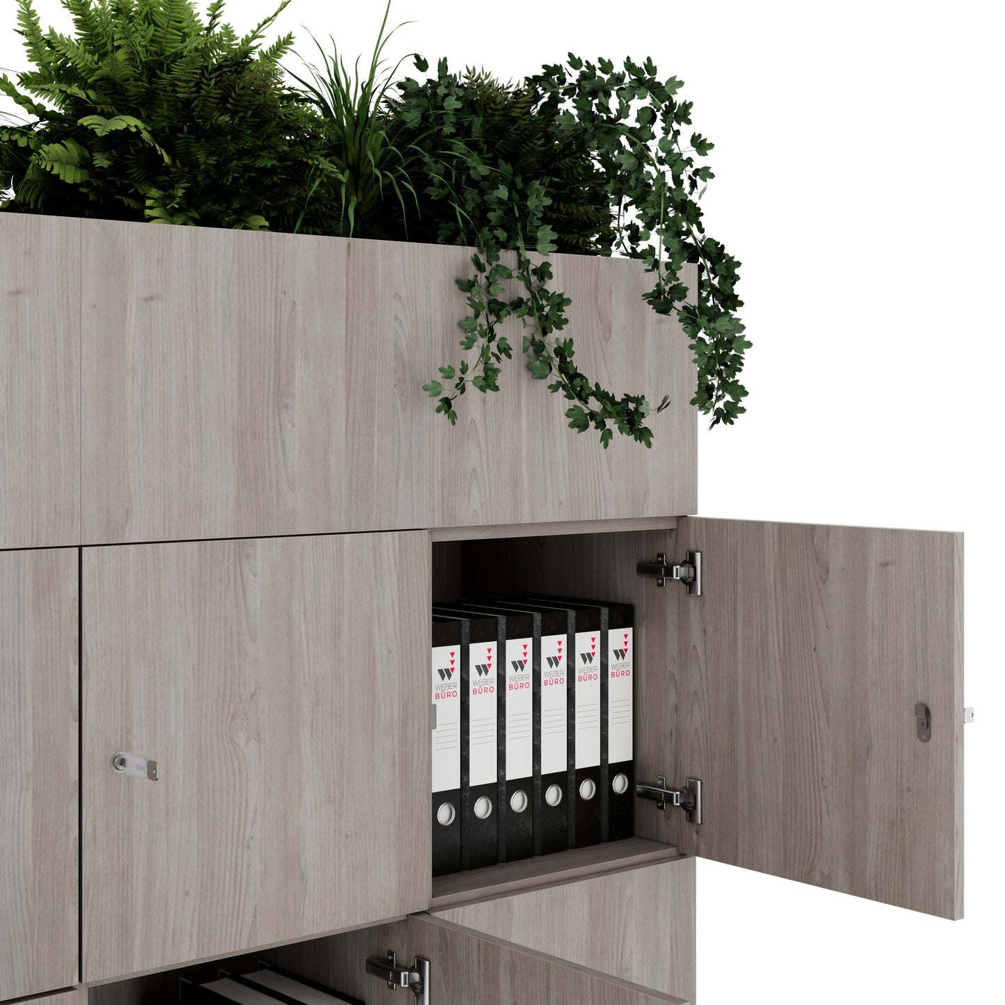 CHOICE Spind | 1800 x 1704 mm, 12 Schliessfächer, Blumenkästen, Nordeiche grau