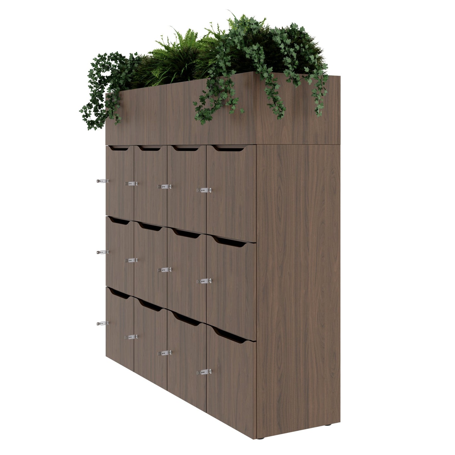 CHOICE Spind | 1800 x 1704 mm, 12 Schliessfächer, Blumenkästen, Nussbaum