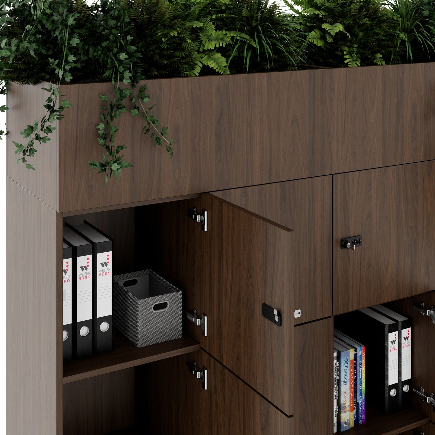 CHOICE Spind | 1800 x 1704 mm, 12 Schliessfächer, Blumenkästen, Nussbaum