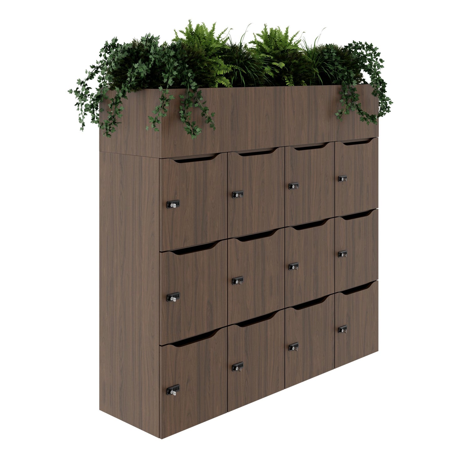 CHOICE Spind | 1800 x 1704 mm, 12 Schliessfächer, Blumenkästen, Nussbaum