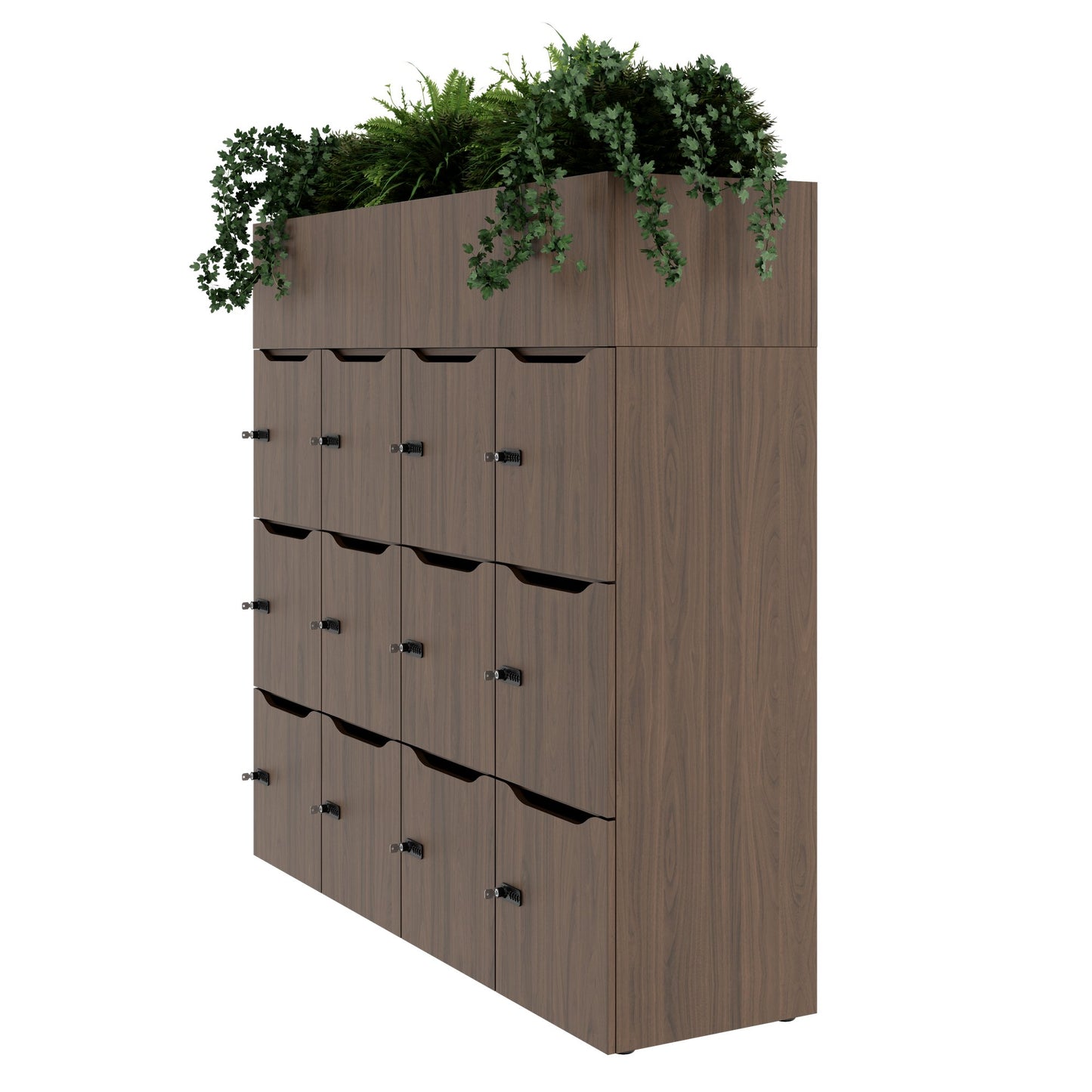 CHOICE Spind | 1800 x 1704 mm, 12 Schliessfächer, Blumenkästen, Nussbaum