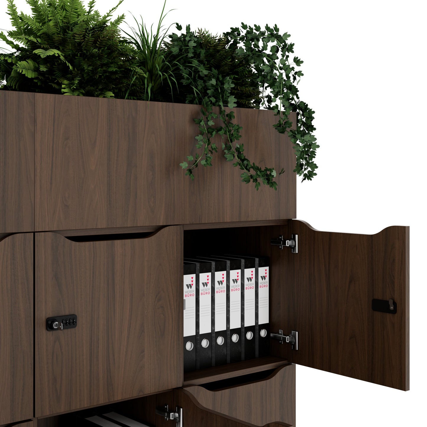 CHOICE Spind | 1800 x 1704 mm, 12 Schliessfächer, Blumenkästen, Nussbaum