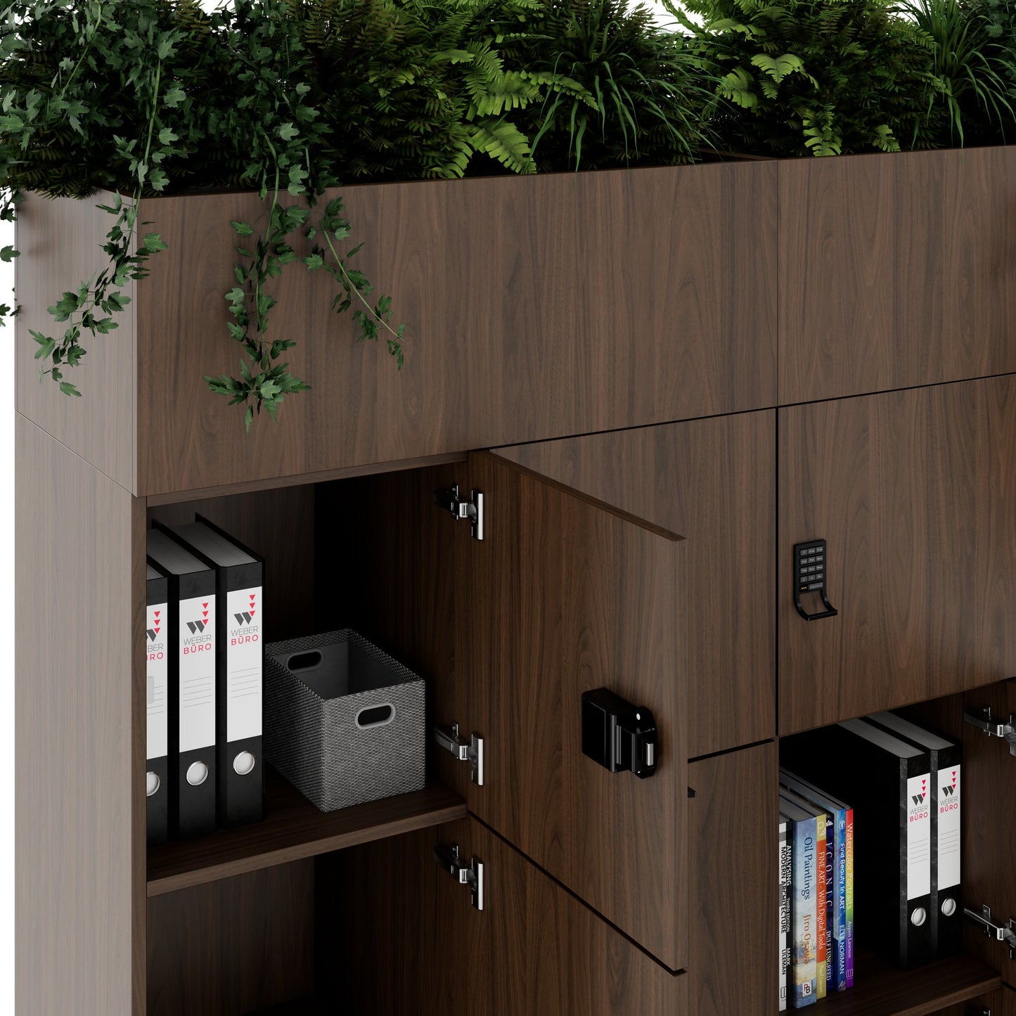 CHOICE Spind | 1800 x 1704 mm, 12 Schliessfächer, Blumenkästen, Nussbaum