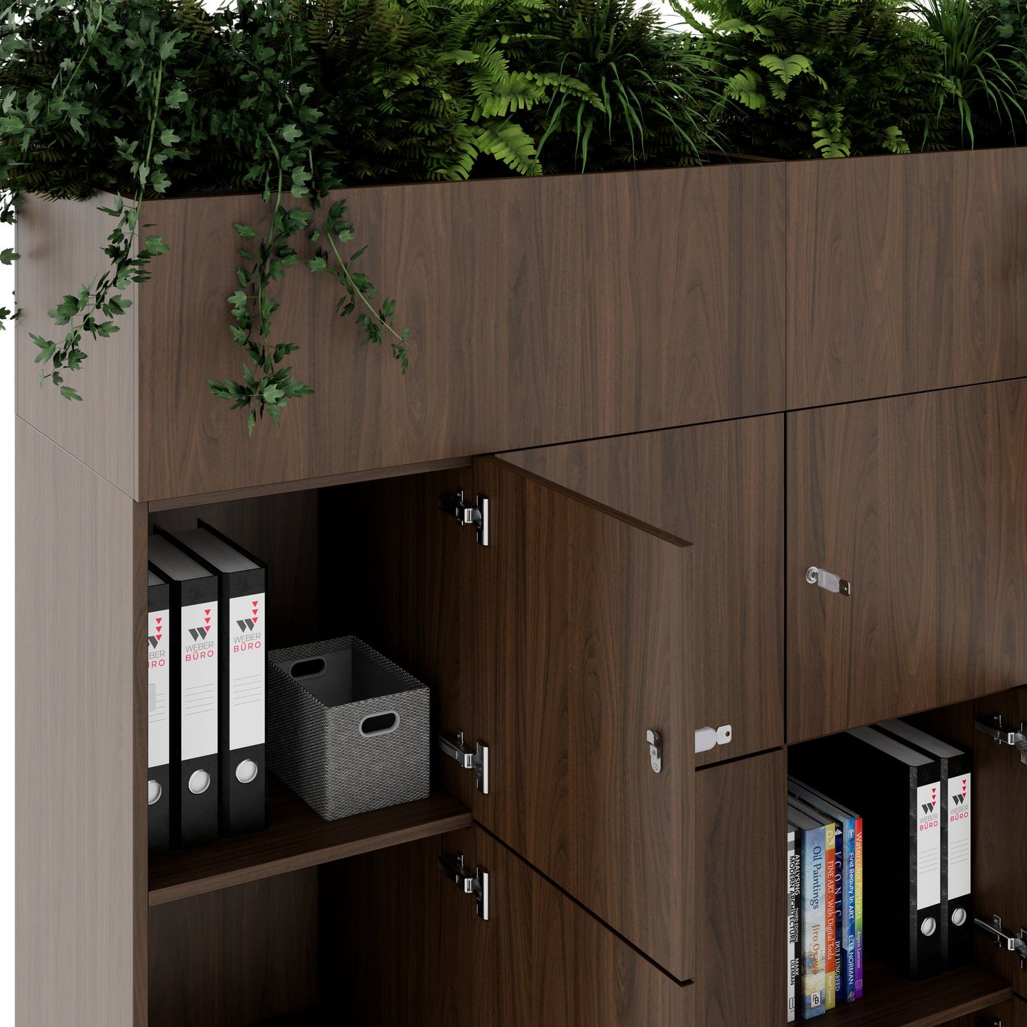 CHOICE Spind | 1800 x 1704 mm, 12 Schliessfächer, Blumenkästen, Nussbaum