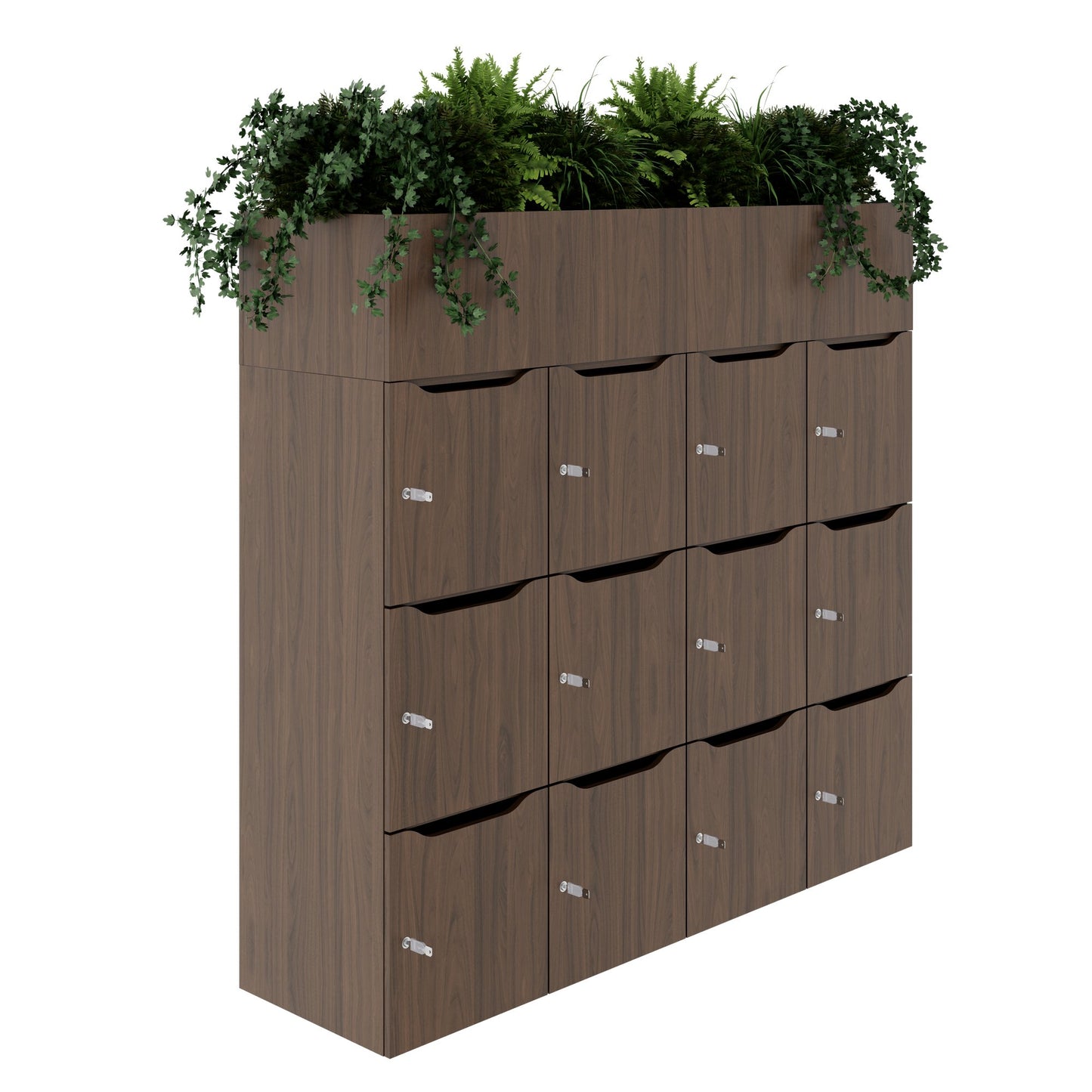 CHOICE Spind | 1800 x 1704 mm, 12 Schliessfächer, Blumenkästen, Nussbaum