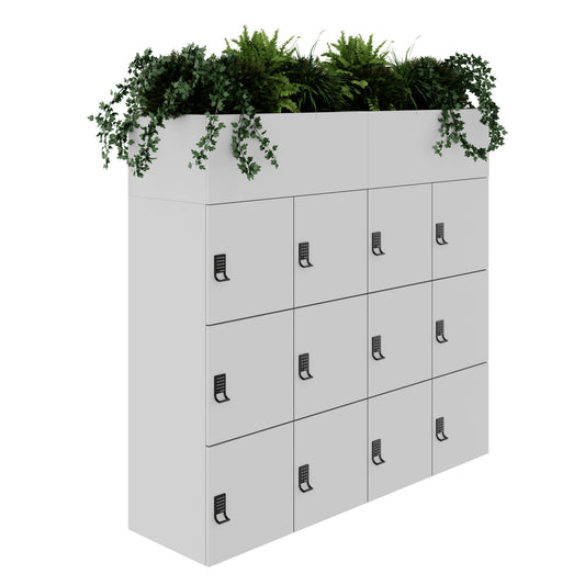 CHOICE Spind | 1800 x 1704 mm, 12 Schliessfächer, Blumenkästen, Perlgrau