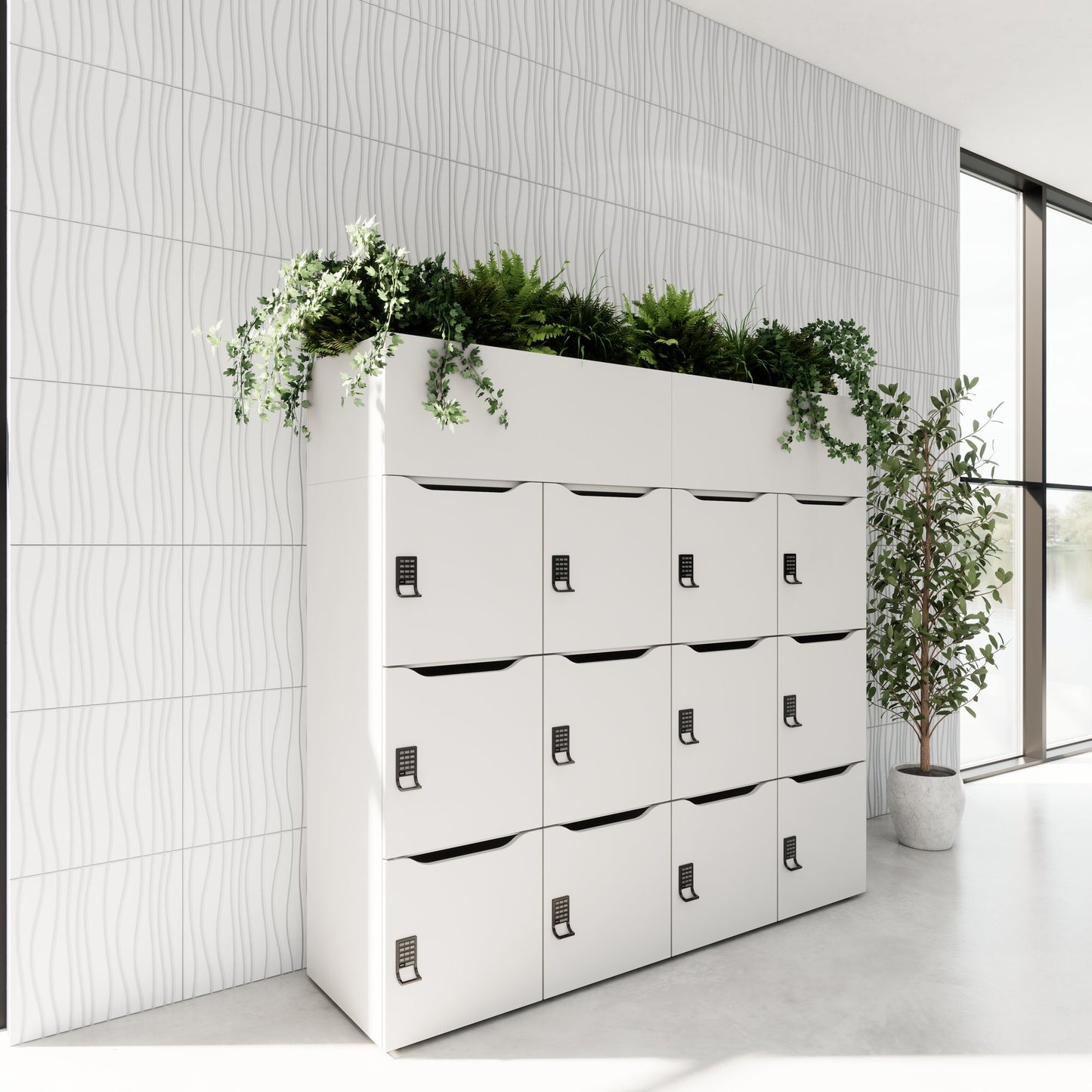 CHOICE Spind | 1800 x 1704 mm, 12 Schliessfächer, Blumenkästen, Perlgrau