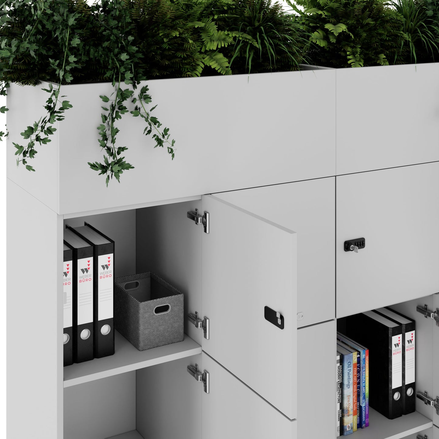 CHOICE Spind | 1800 x 1704 mm, 12 Schliessfächer, Blumenkästen, Perlgrau