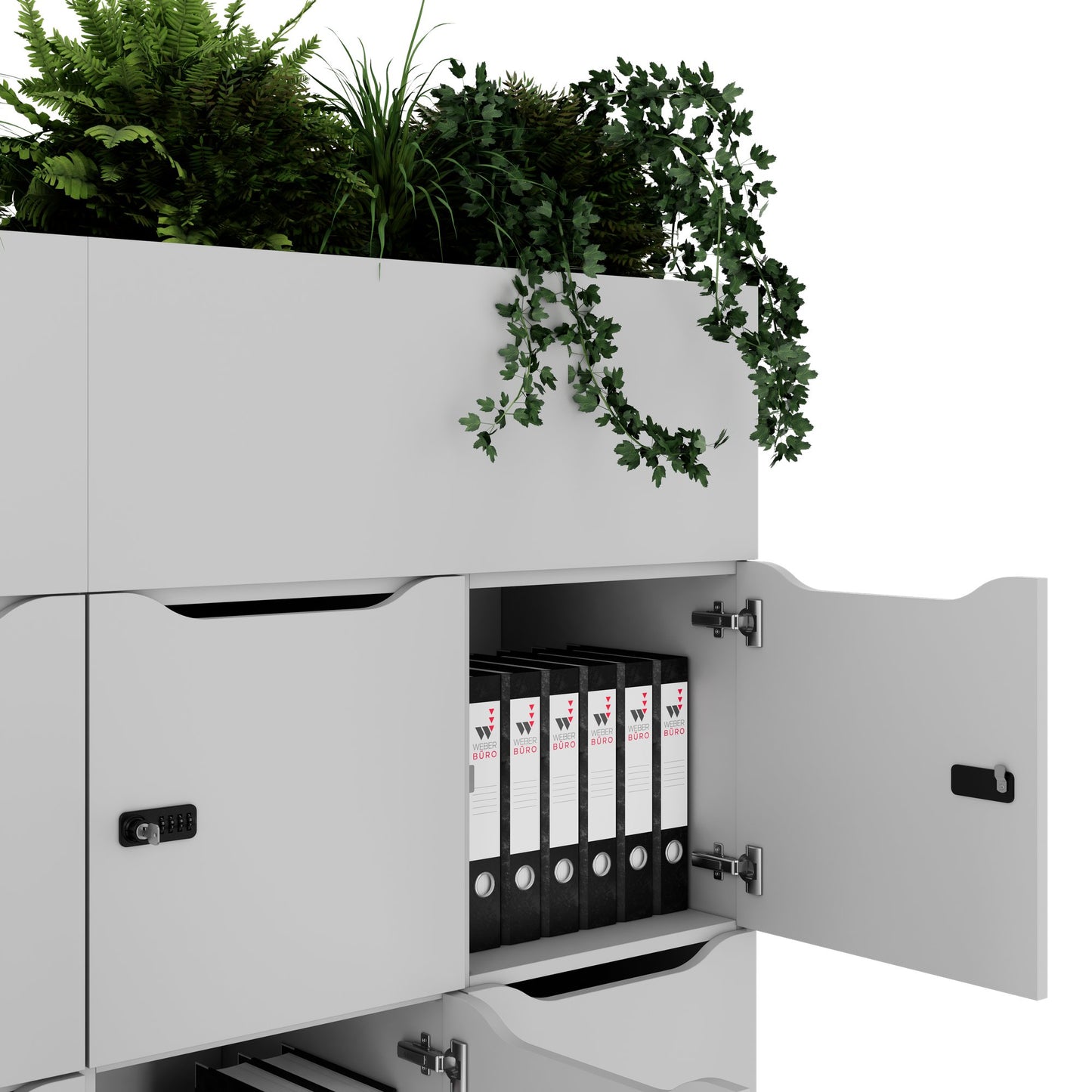 CHOICE Spind | 1800 x 1704 mm, 12 Schliessfächer, Blumenkästen, Perlgrau