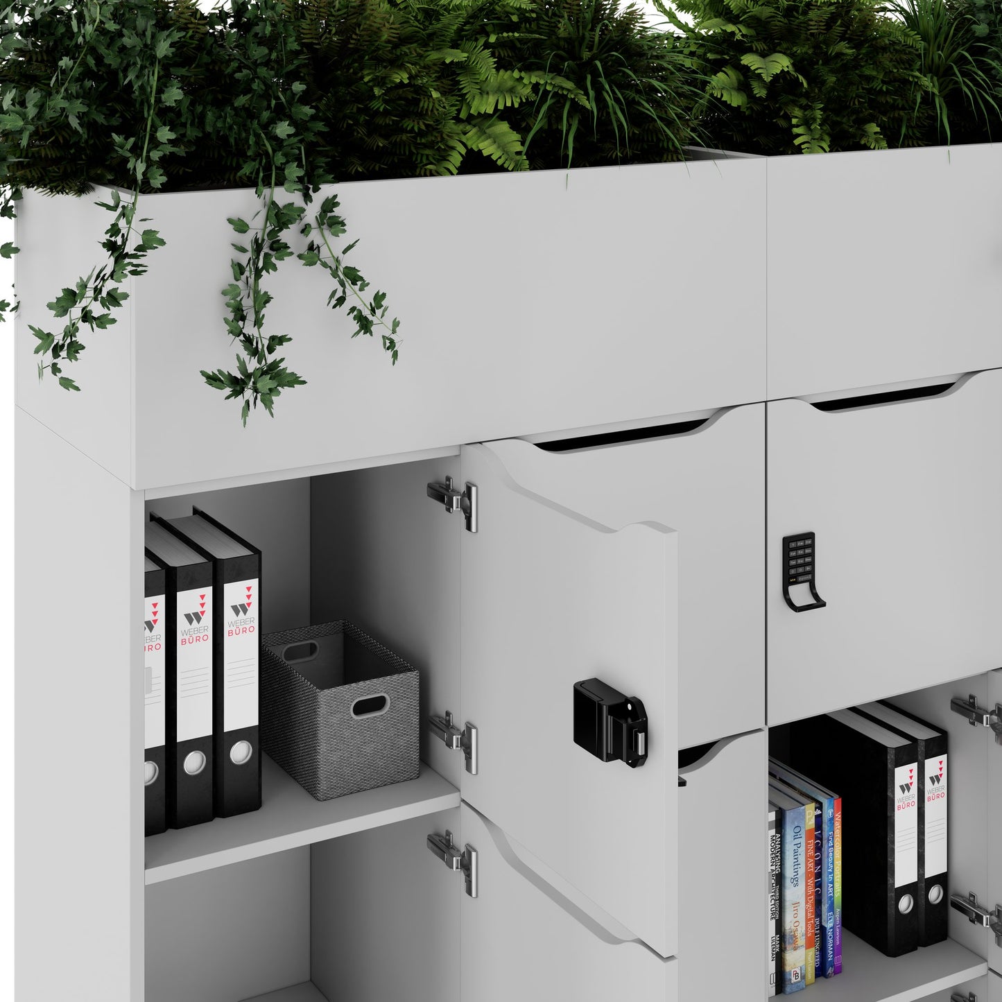 CHOICE Spind | 1800 x 1704 mm, 12 Schliessfächer, Blumenkästen, Perlgrau