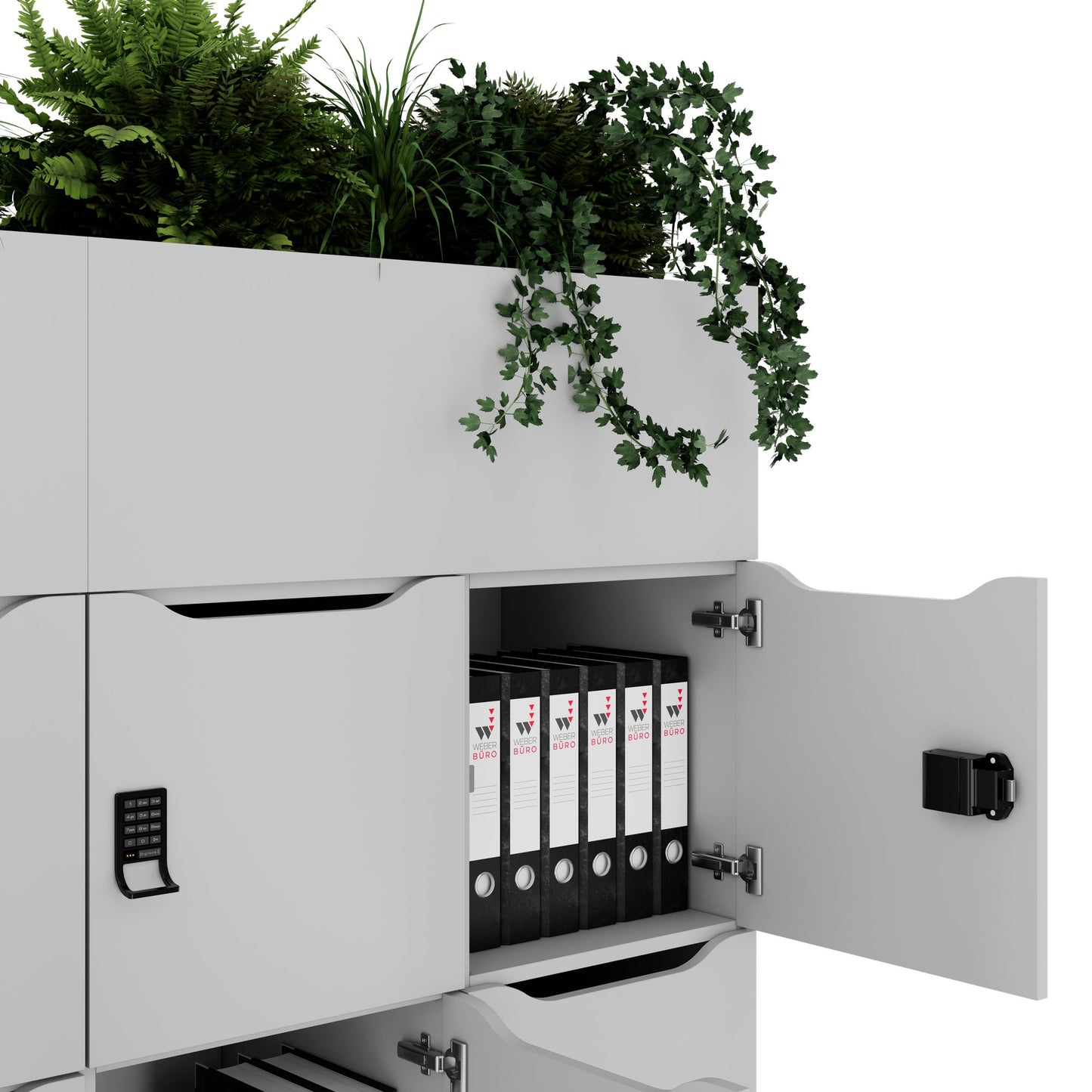 CHOICE Spind | 1800 x 1704 mm, 12 Schliessfächer, Blumenkästen, Perlgrau