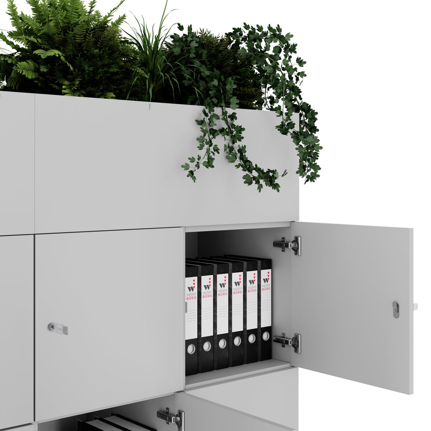 CHOICE Spind | 1800 x 1704 mm, 12 Schliessfächer, Blumenkästen, Perlgrau