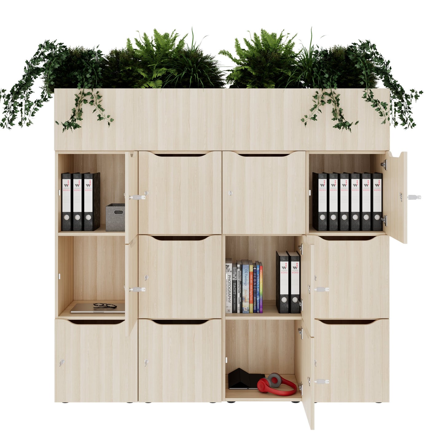 CHOICE Spind | 1800 x 1704 mm, 12 Schliessfächer, Blumenkästen, Sandesche