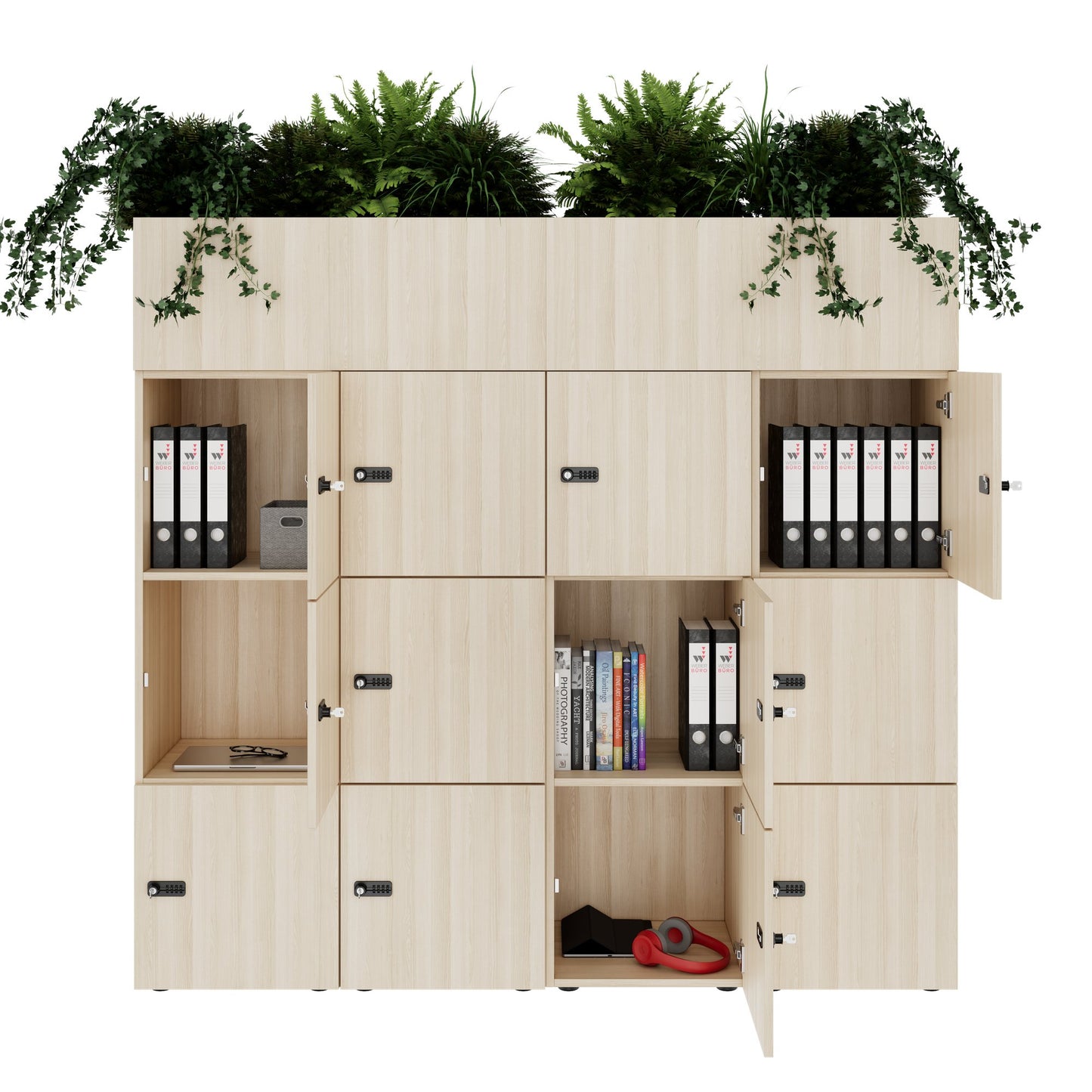 CHOICE Spind | 1800 x 1704 mm, 12 Schliessfächer, Blumenkästen, Sandesche