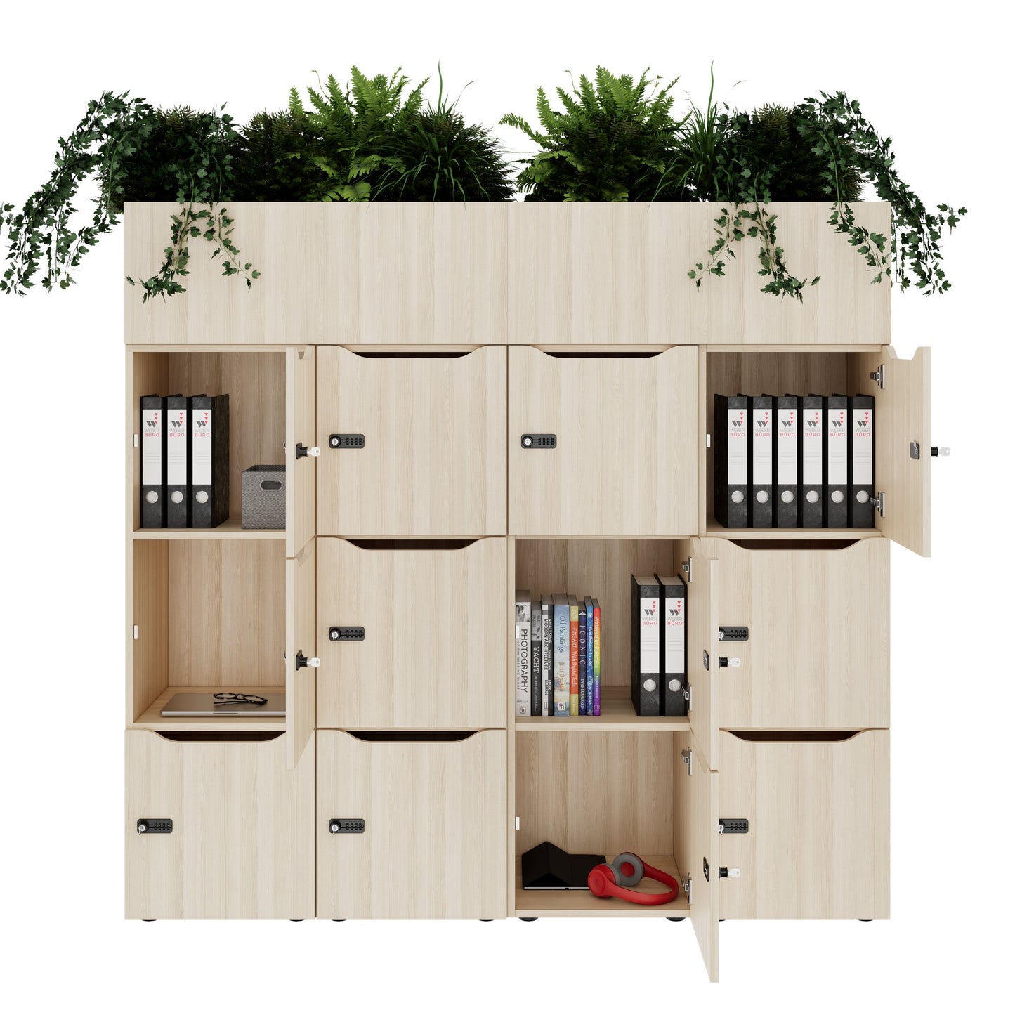 CHOICE Spind | 1800 x 1704 mm, 12 Schliessfächer, Blumenkästen, Sandesche