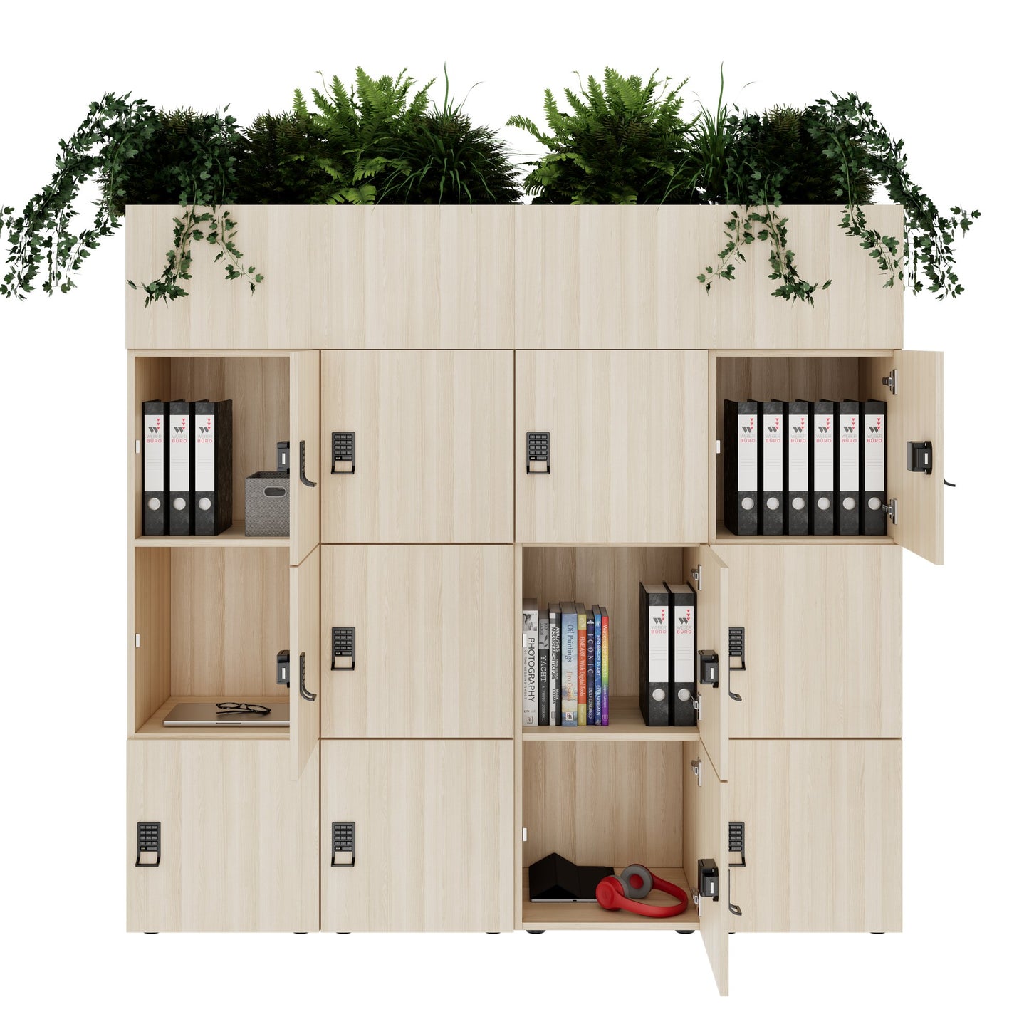 CHOICE Spind | 1800 x 1704 mm, 12 Schliessfächer, Blumenkästen, Sandesche