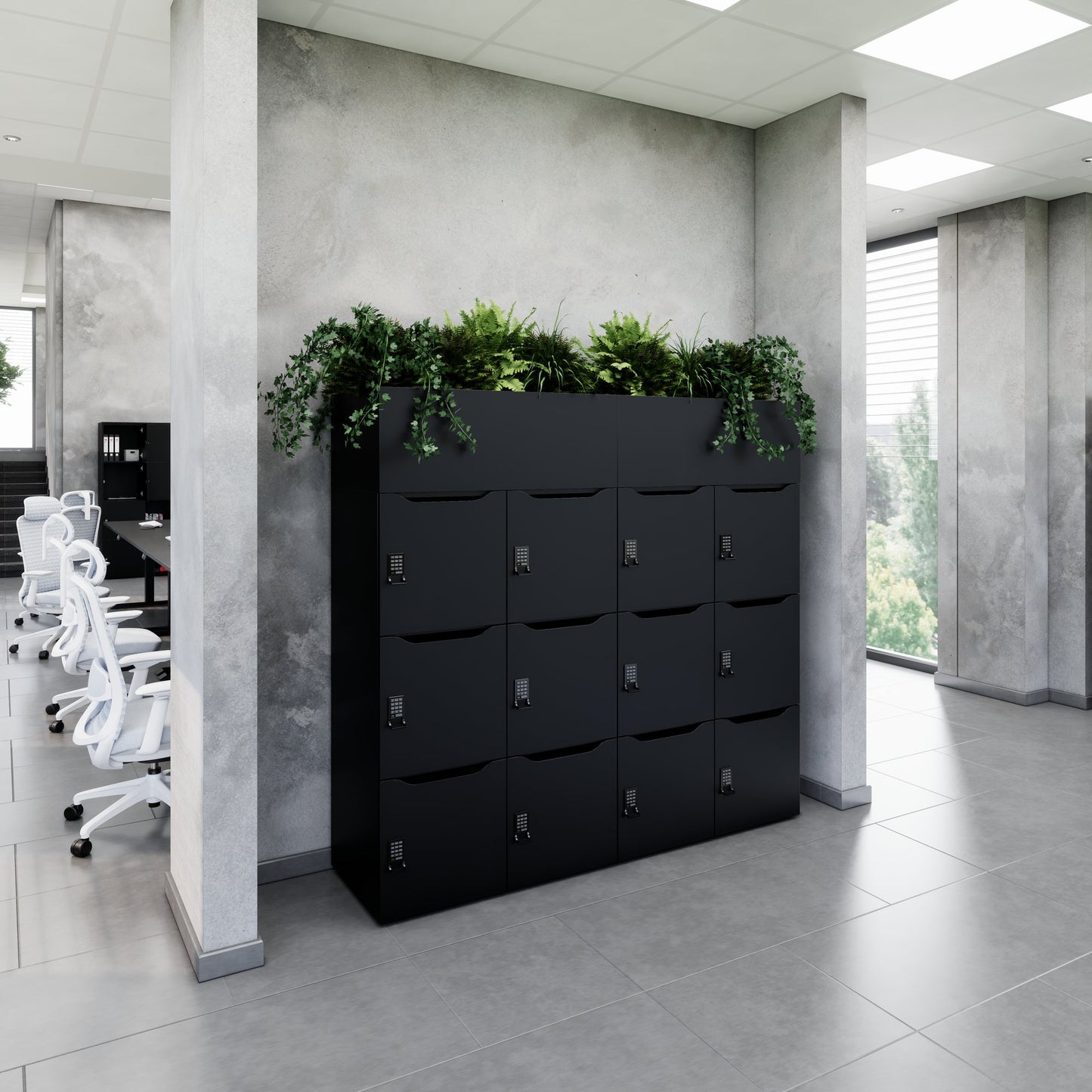 CHOICE Spind | 1800 x 1704 mm, 12 Schließfächer, Blumenkästen, Schwarz