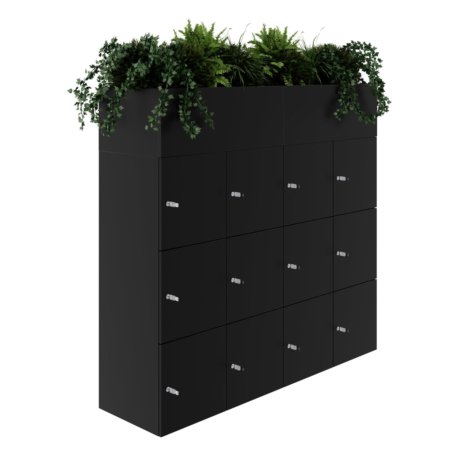 CHOICE Spind | 1800 x 1704 mm, 12 Schließfächer, Blumenkästen, Schwarz