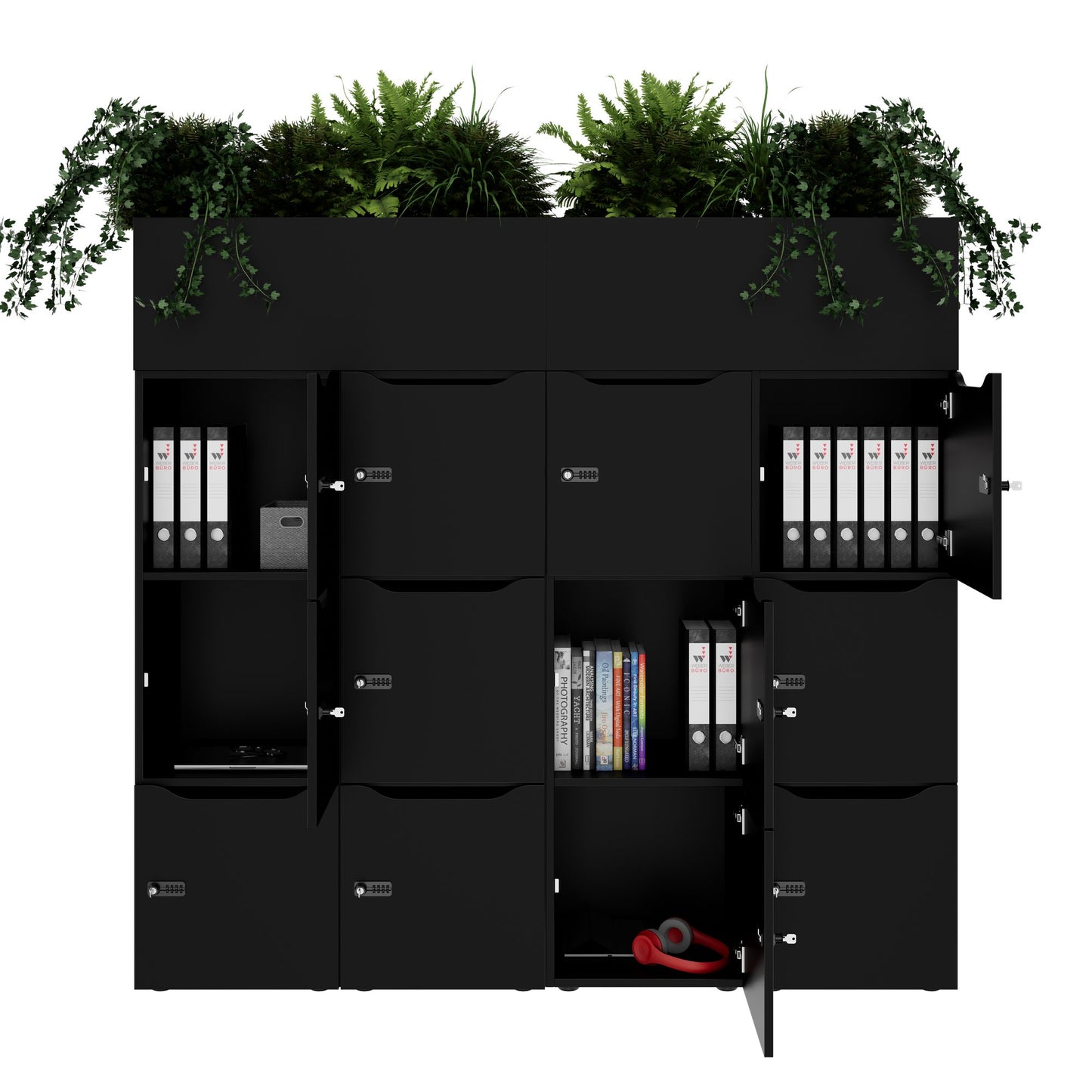 CHOICE Spind | 1800 x 1704 mm, 12 Schließfächer, Blumenkästen, Schwarz