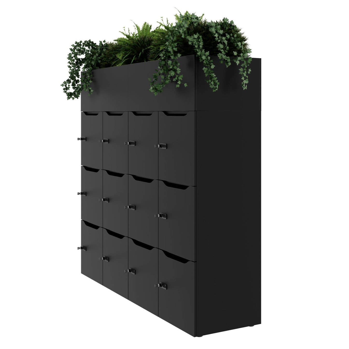 CHOICE Spind | 1800 x 1704 mm, 12 Schließfächer, Blumenkästen, Schwarz